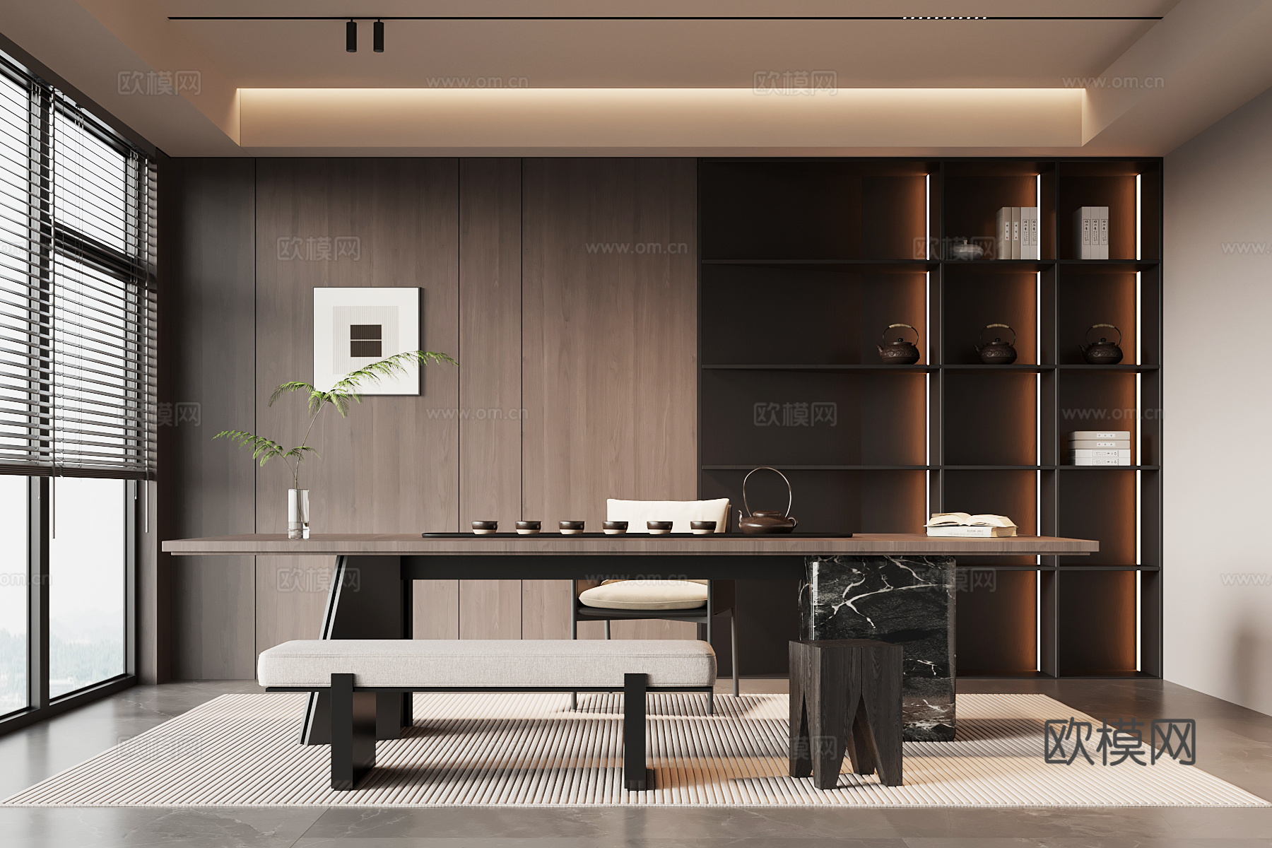 现代意式茶室 茶桌椅 茶柜3d模型下载