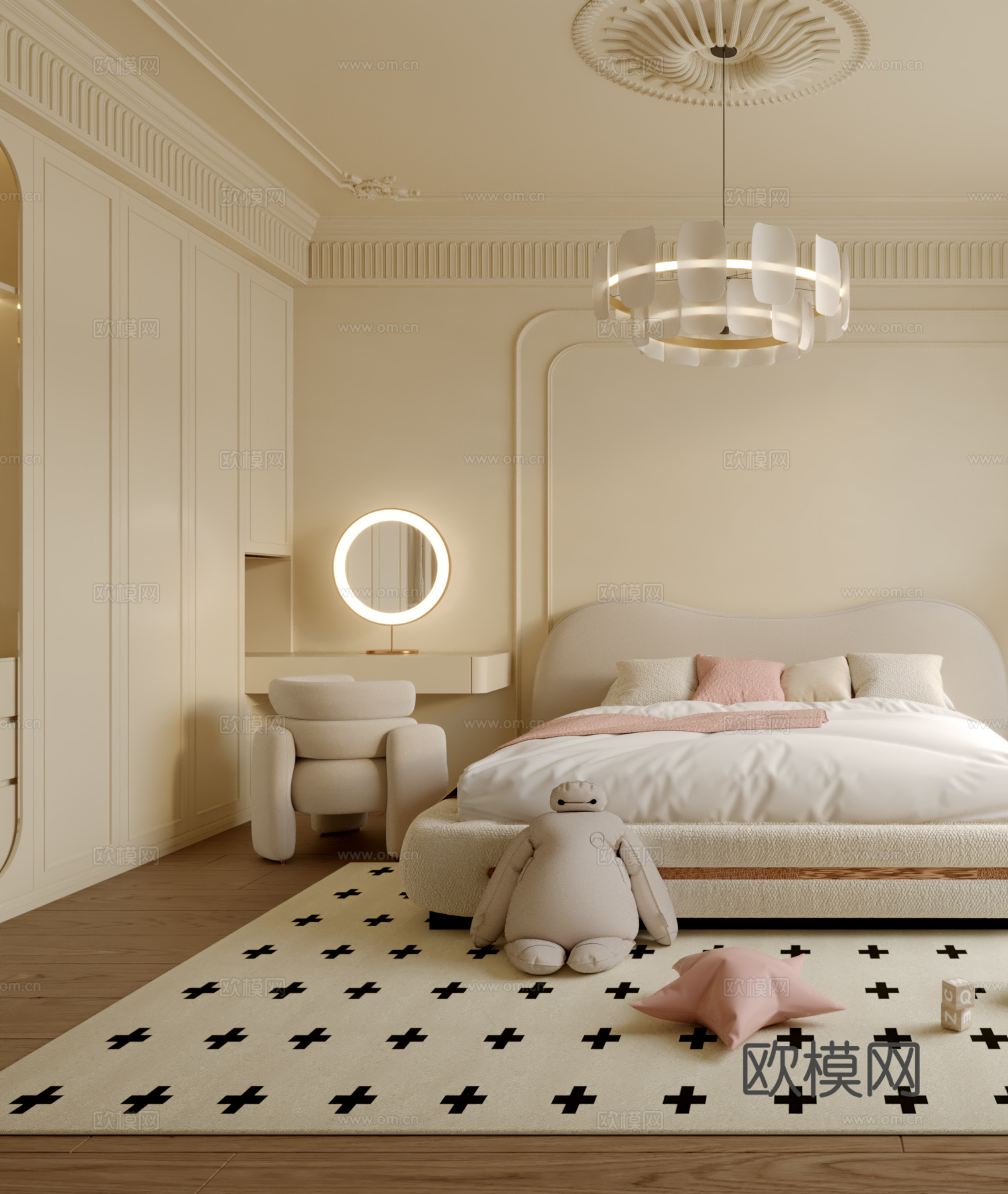 法式女孩房3d模型下载（渲染图2）