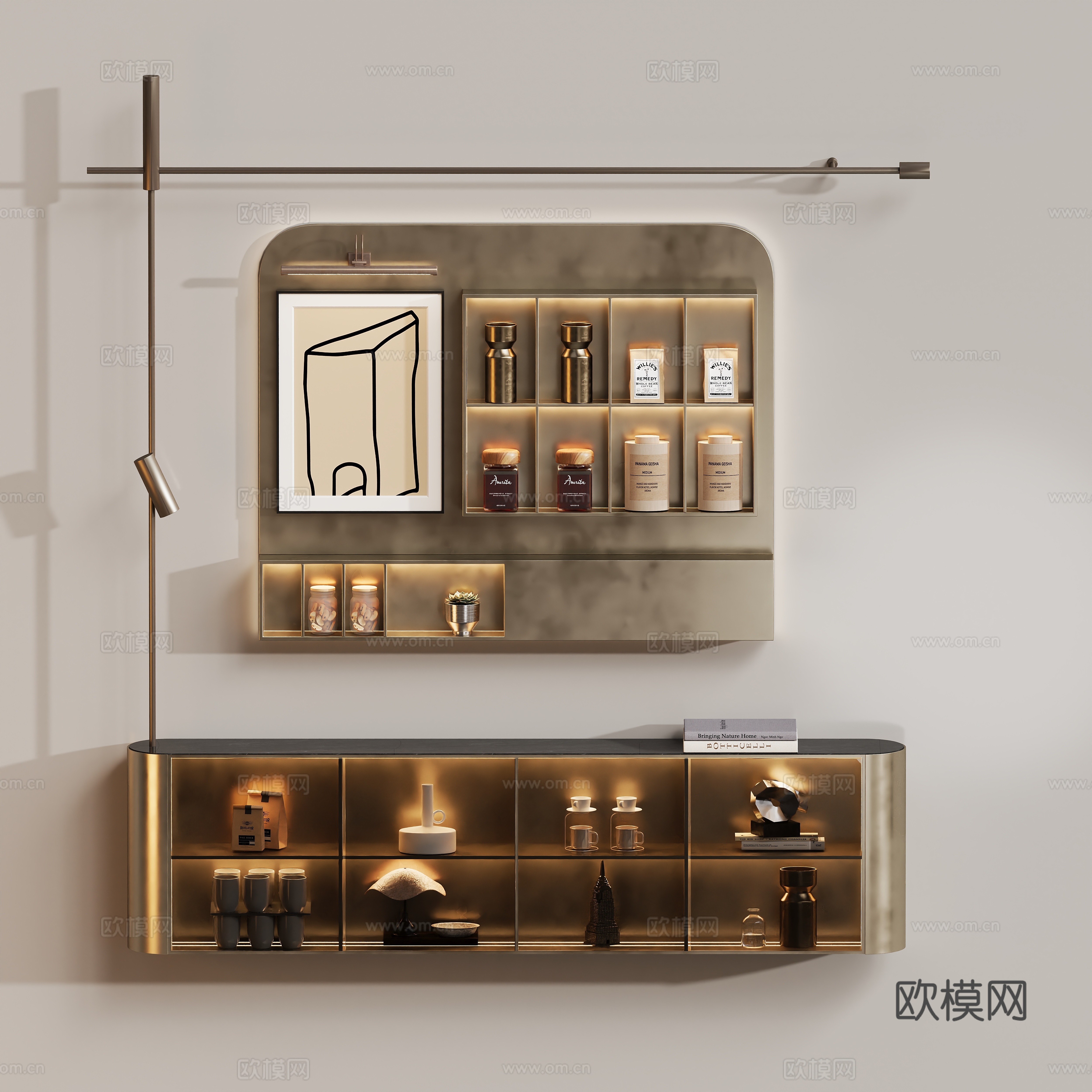 现代轻奢酒柜墙饰柜su模型