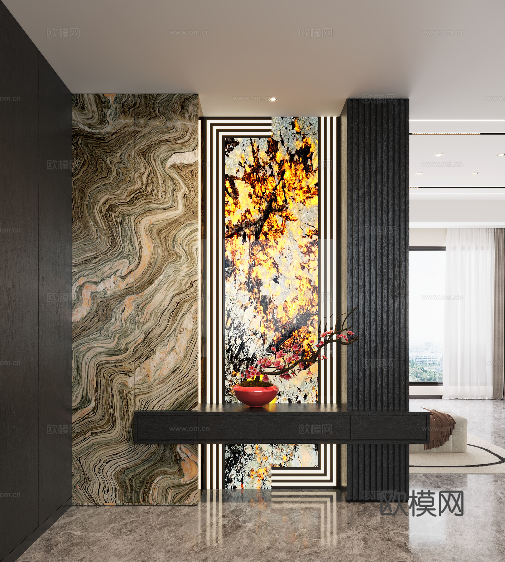 现代入户玄关 装饰玄关 玄关背景 玄关隔断 玄关装饰柜su模型