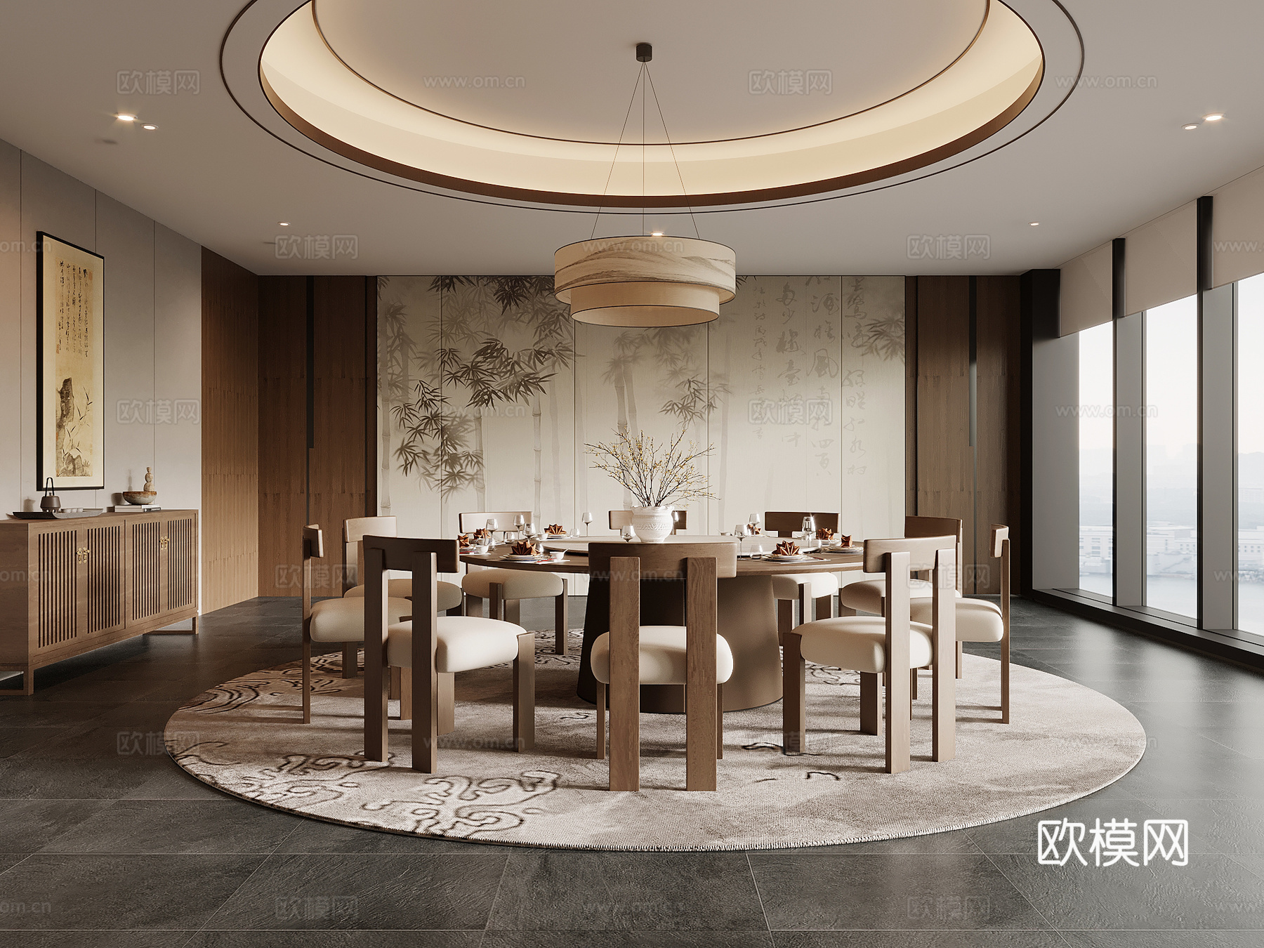 新中式酒店餐厅包房 包间 包厢3d模型下载