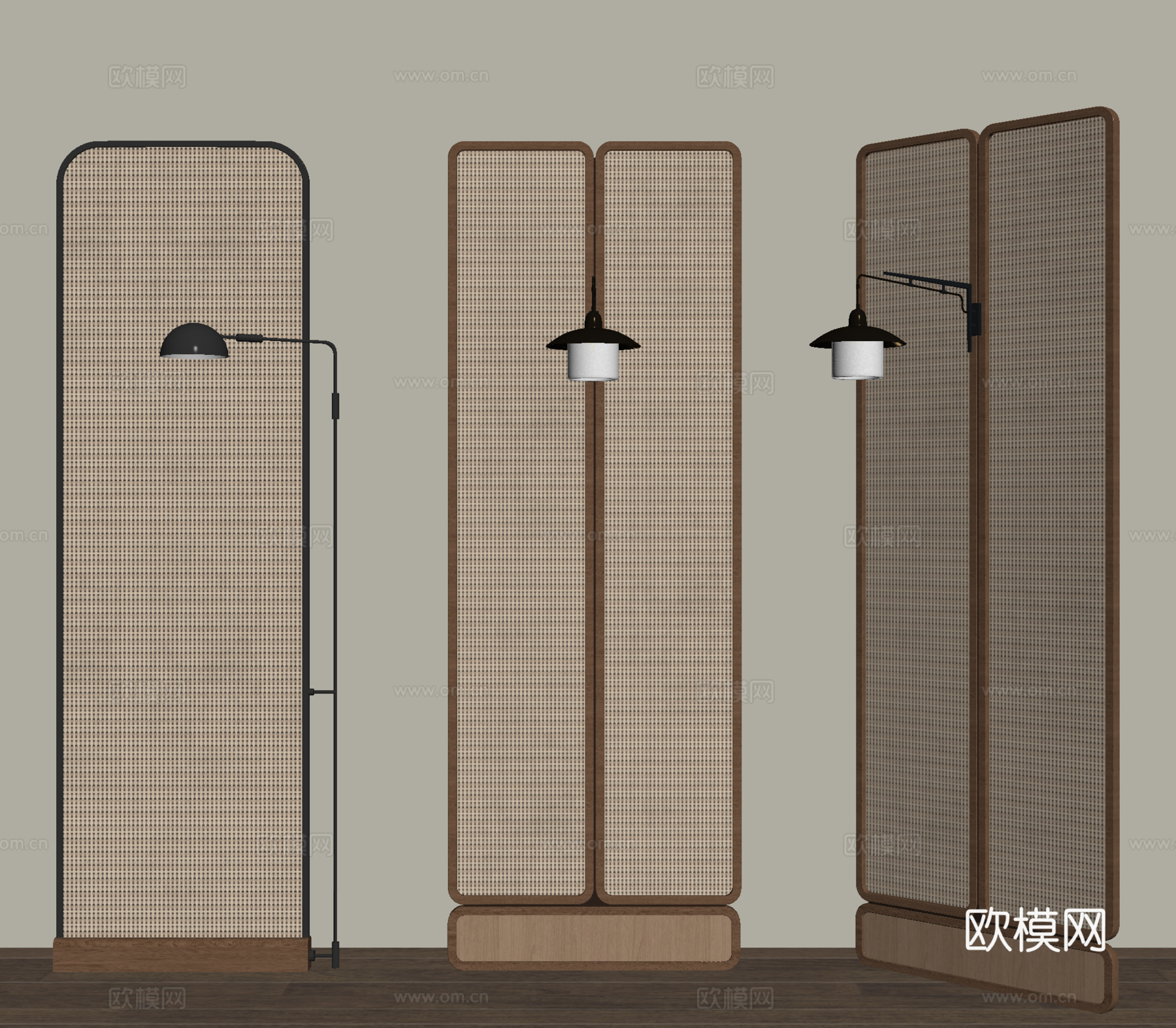 新中式屏风隔断 壁灯 落地灯su模型