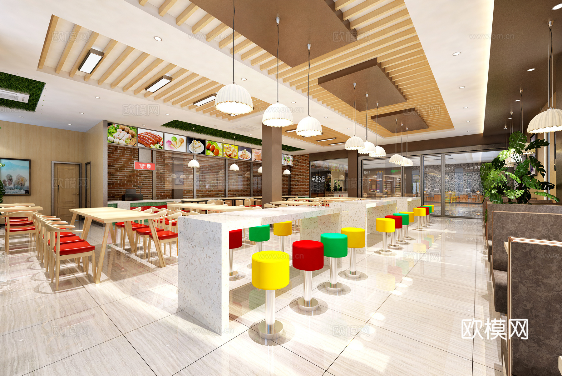 现代服务区快餐厅3d模型下载（渲染图2）