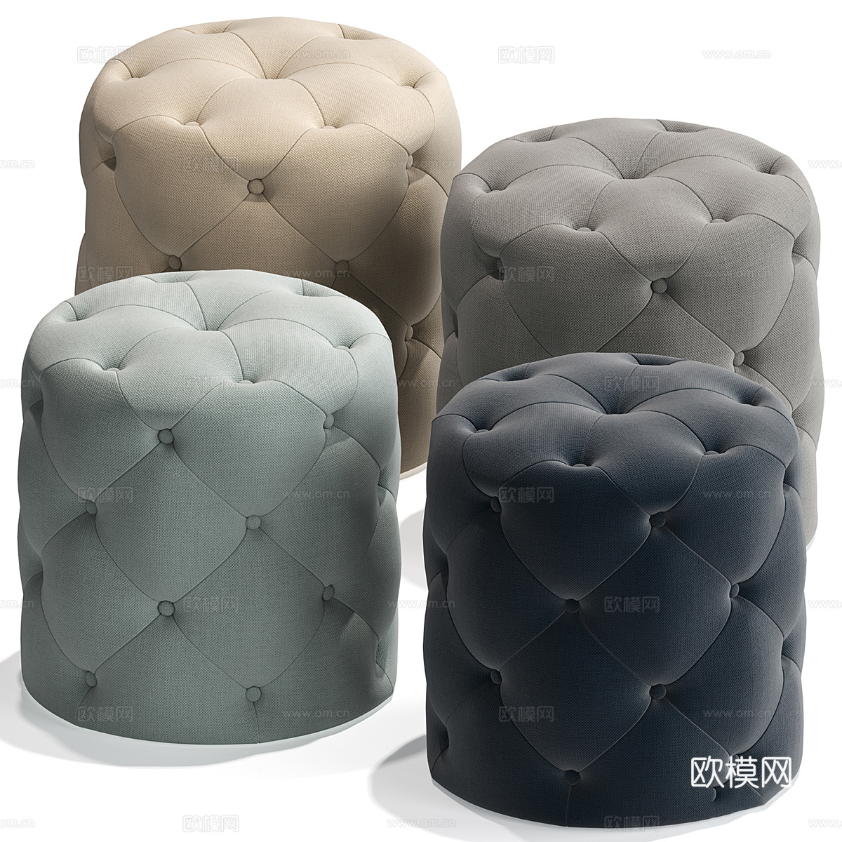 美式简约簇绒软垫装饰凳3d模型下载（渲染图1）