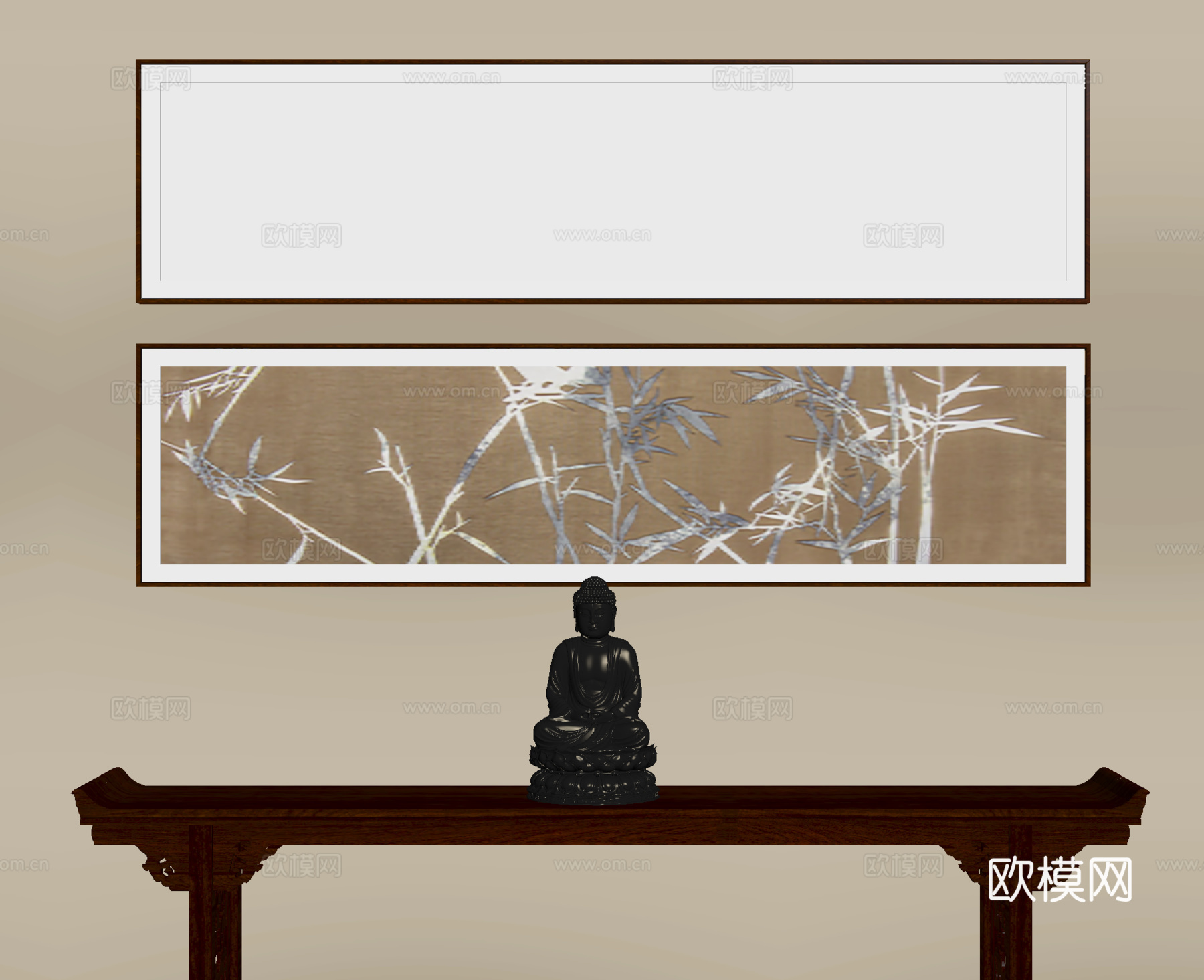 新中式挂画 条案 摆件su模型