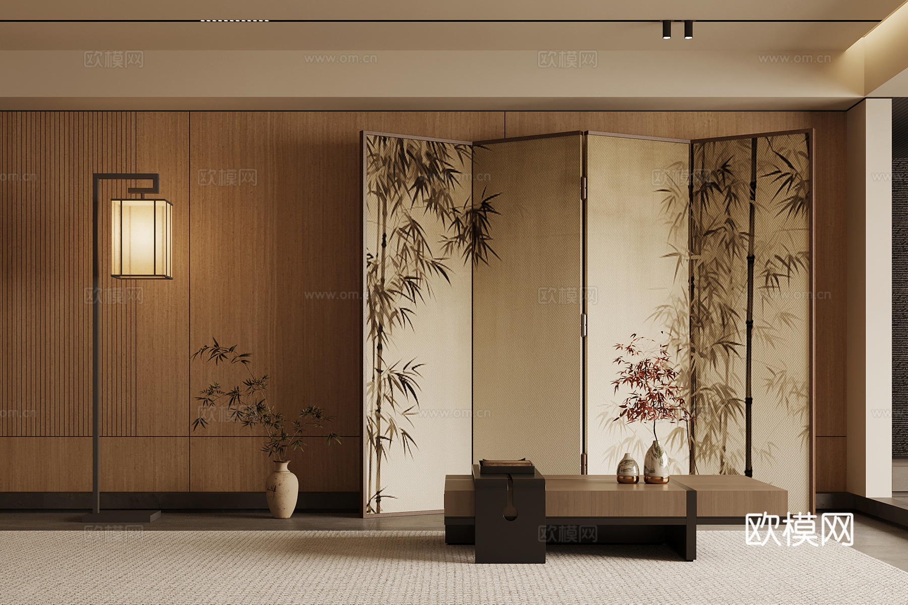 新中式壁画屏风 隔断3d模型下载