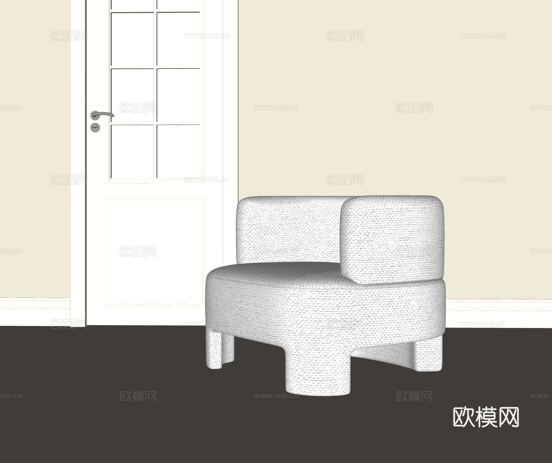 现代奶油单人沙发su模型