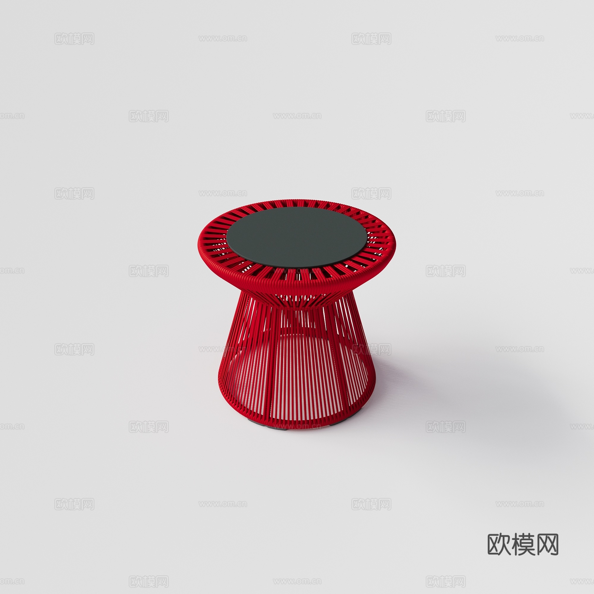 DEDON - 现代户外圆形茶几 绳编茶几 边几 餐凳su模型