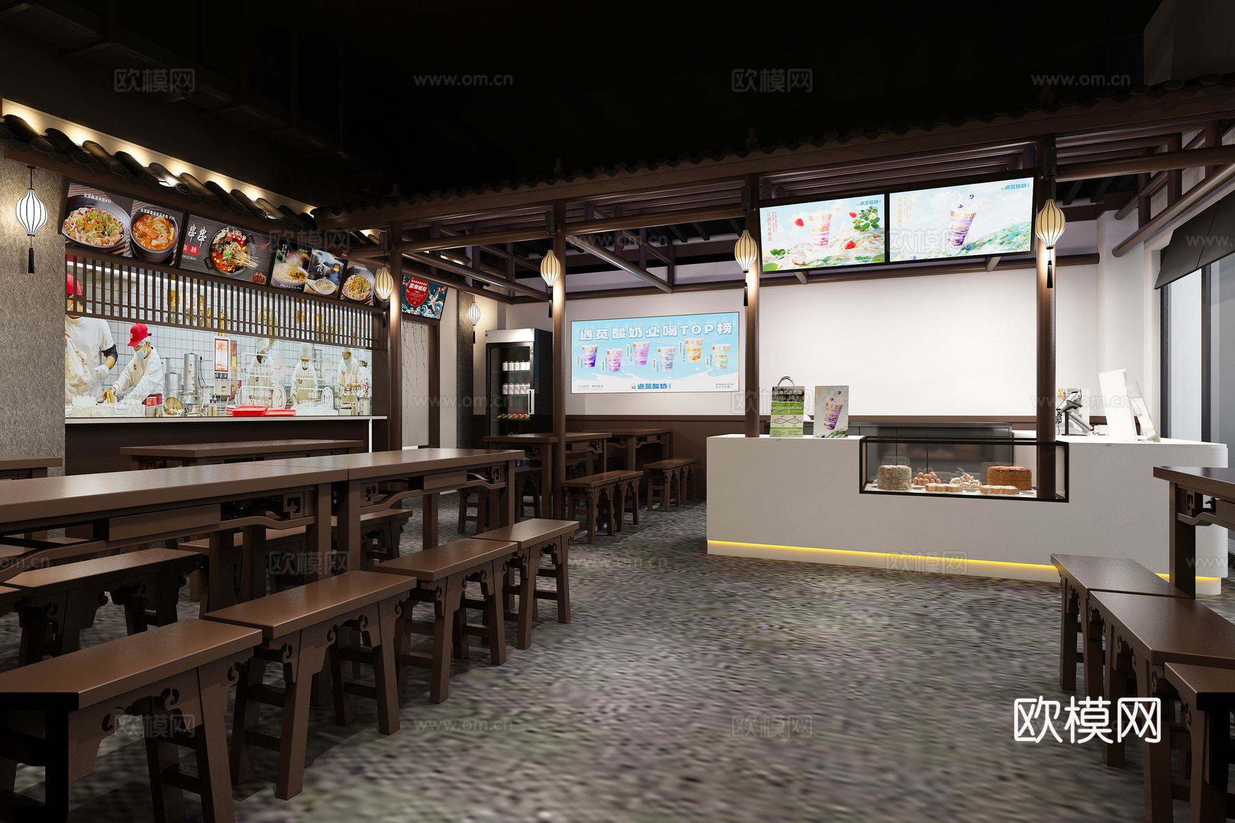 中式快餐店 奶茶店3d模型下载（渲染图1）