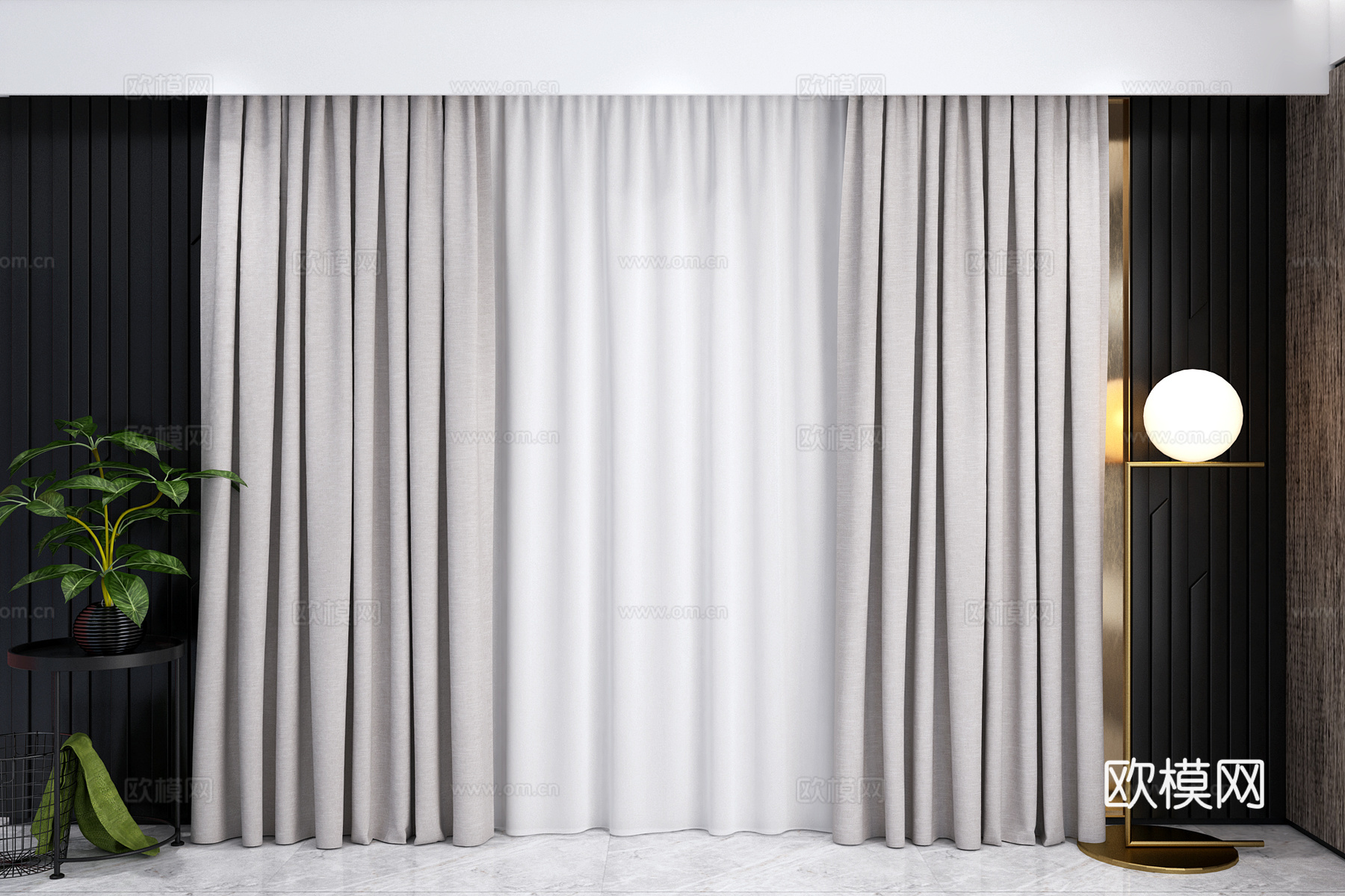 现代窗帘纱帘3d模型下载