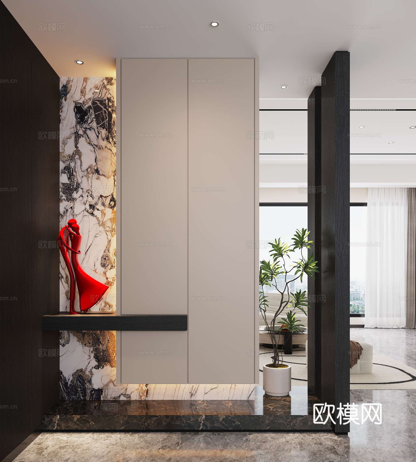 现代入户玄关 装饰玄关 玄关背景 玄关隔断 玄关装饰柜su模型