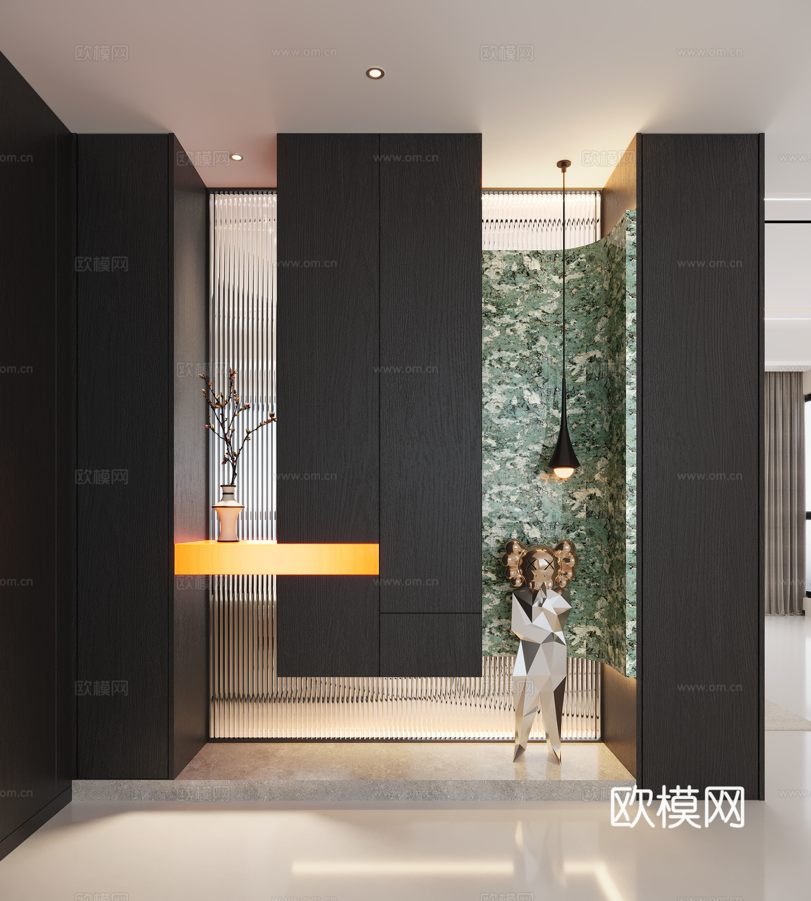 现代入户玄关 装饰玄关 玄关背景 玄关隔断 玄关装饰柜su模型
