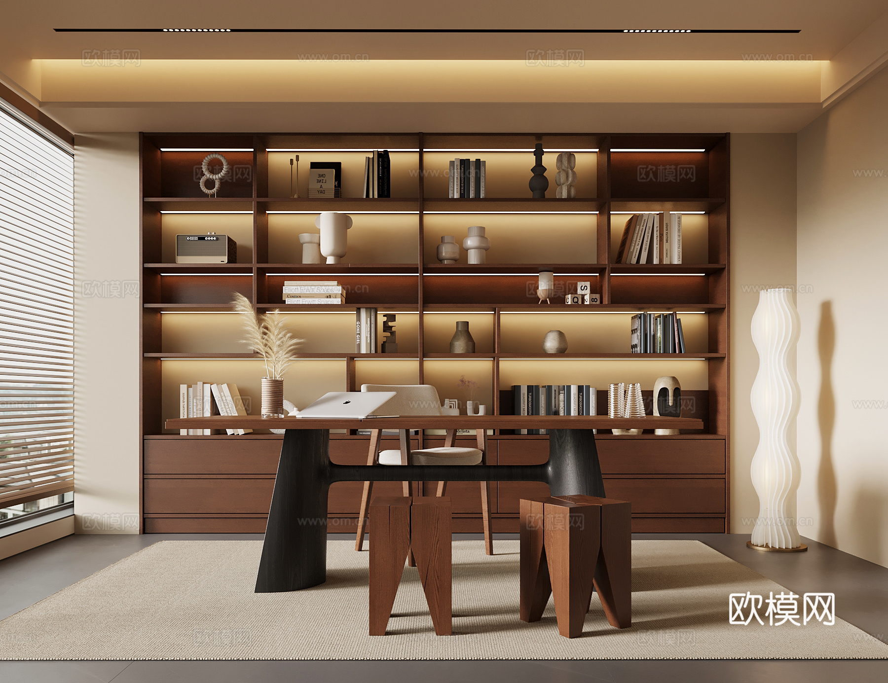 中古书房 书柜 书桌椅3d模型下载