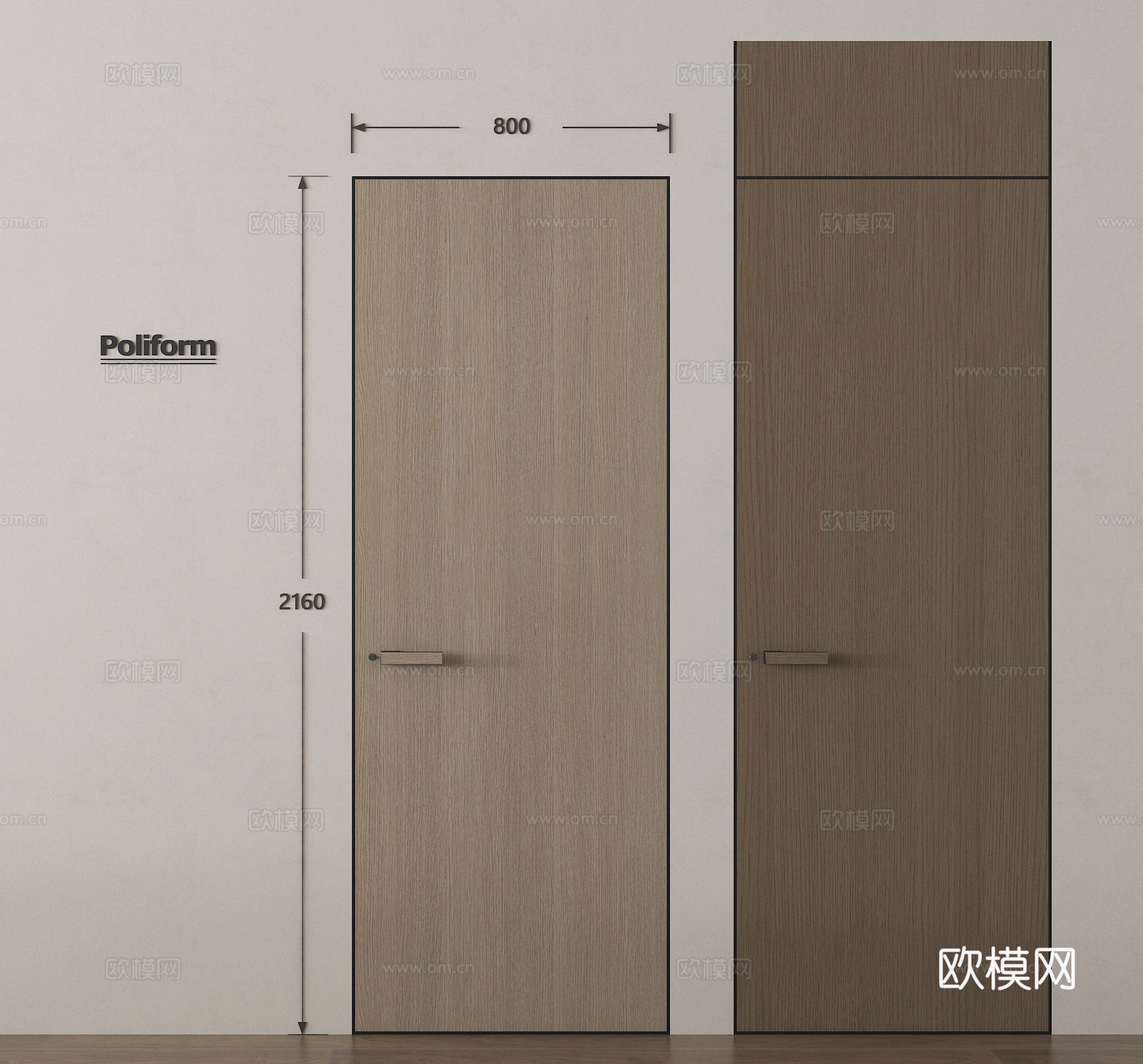 现代单开门 极简隐形门 卧室门 通顶门su模型