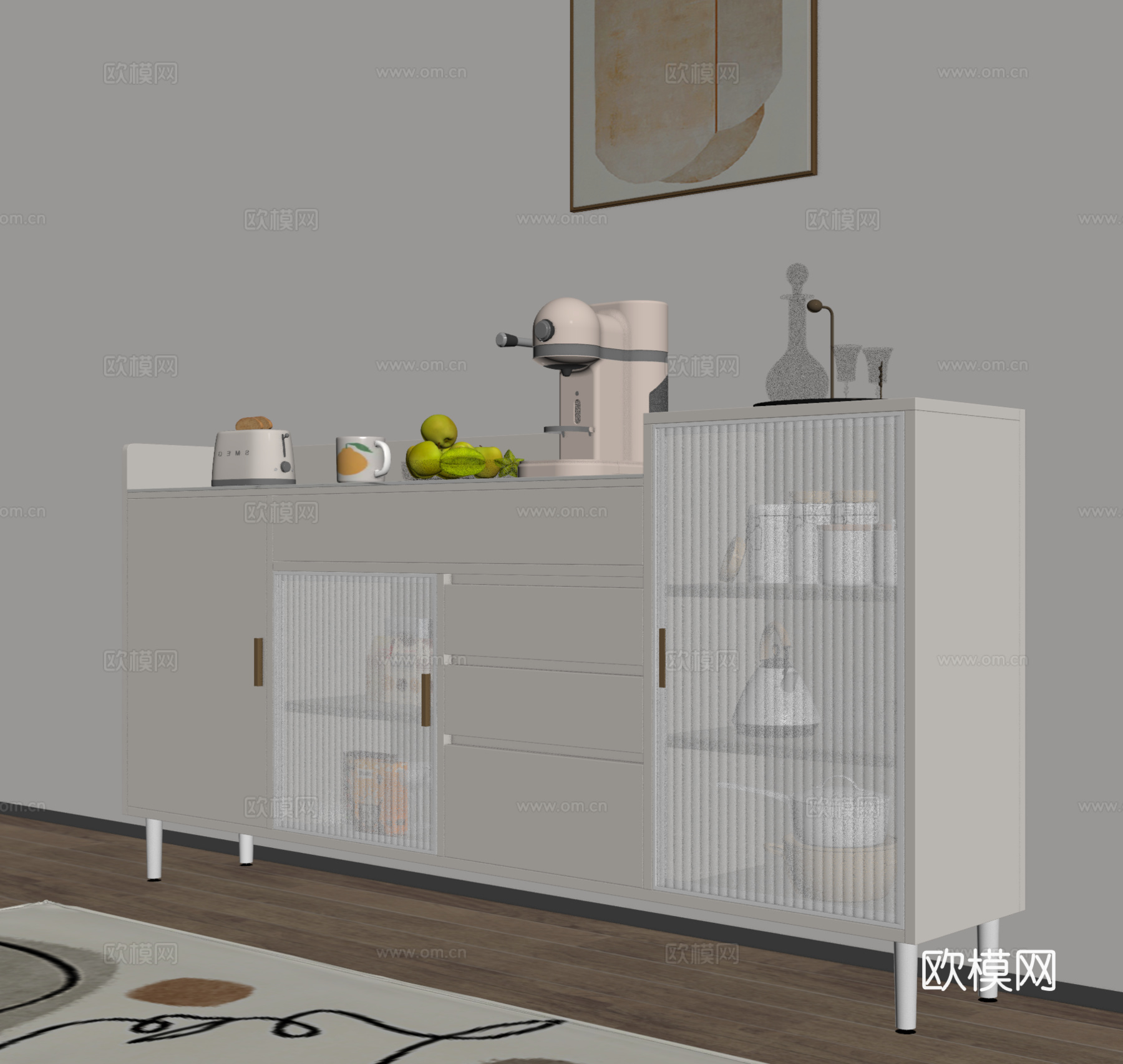现代餐边柜 装饰柜 矮柜su模型