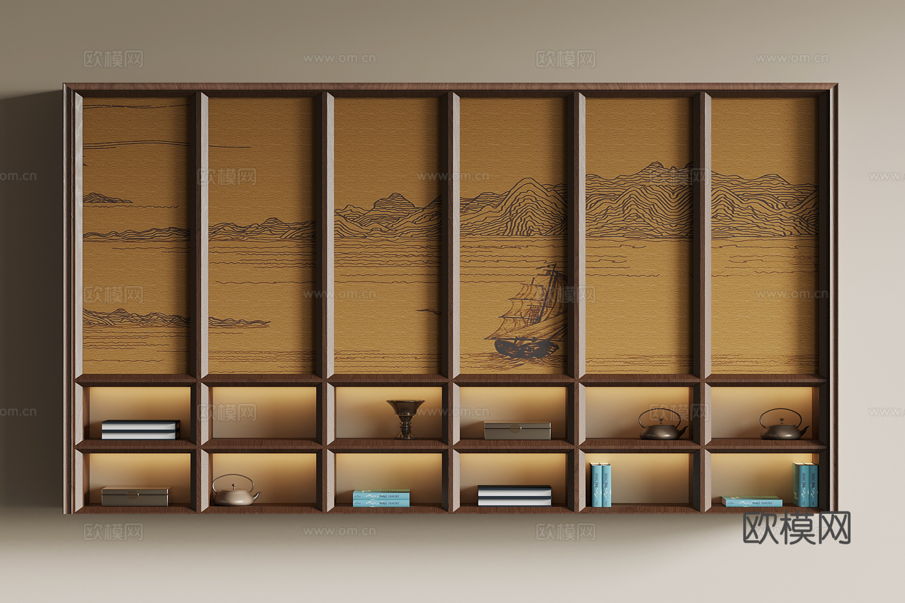 新中式置物柜 墙柜su模型