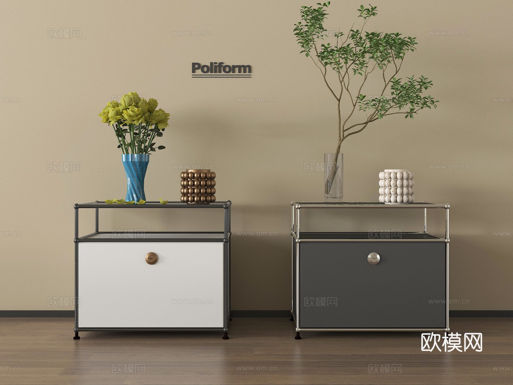 现代床头柜 边几角几 置物架 摆件3d模型下载