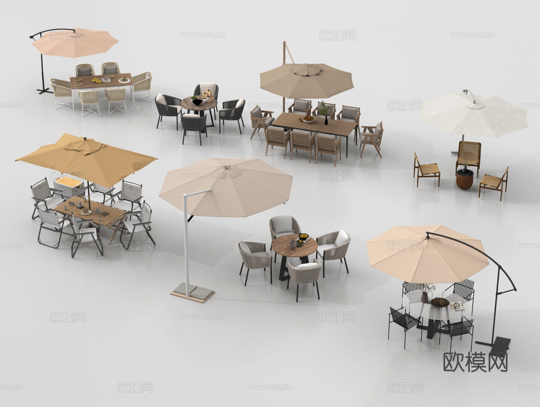 现代户外桌椅 露营桌椅 遮阳伞 可折叠桌椅3d模型下载