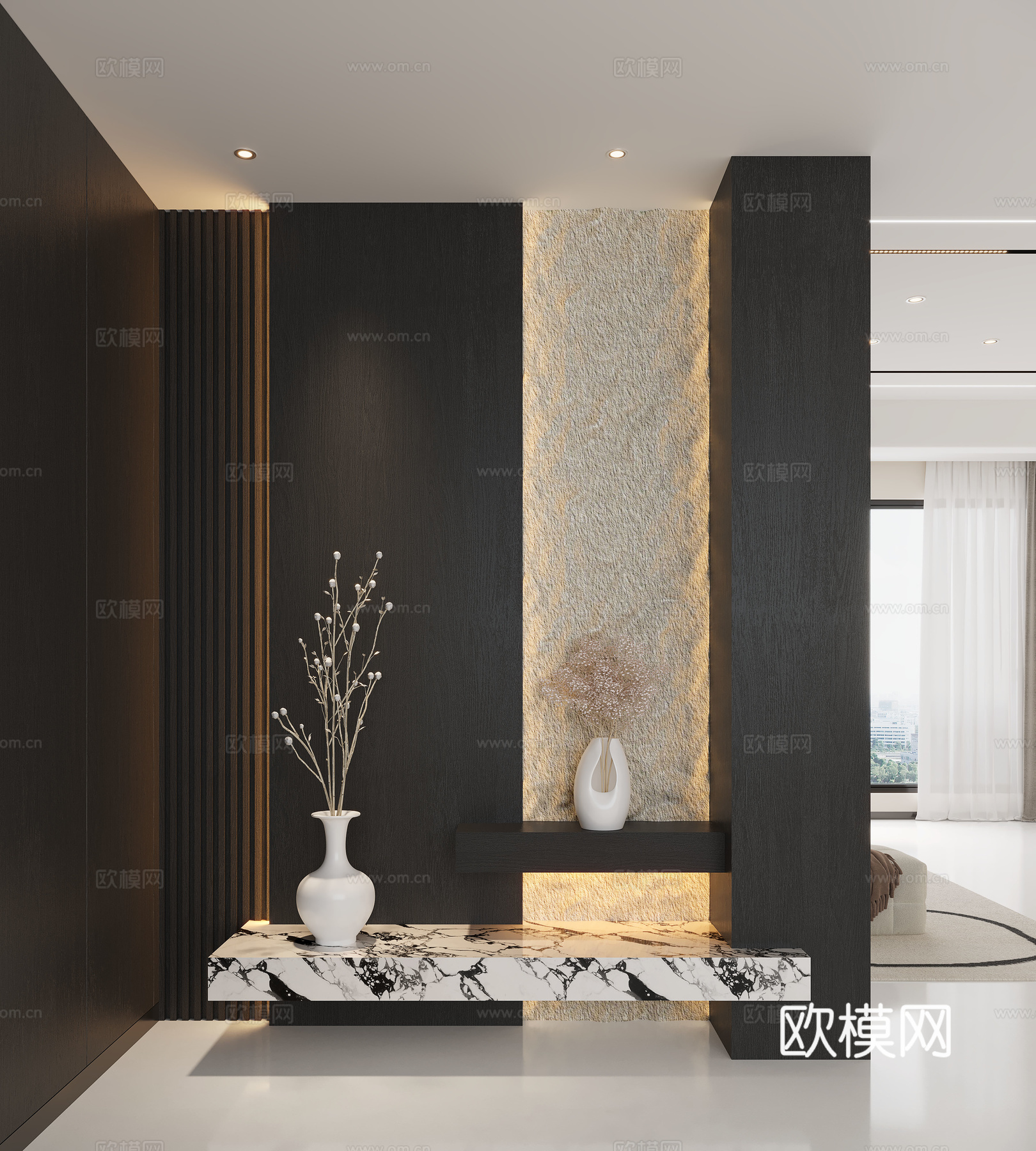 现代入户玄关 装饰玄关 玄关背景 玄关隔断 玄关装饰柜su模型