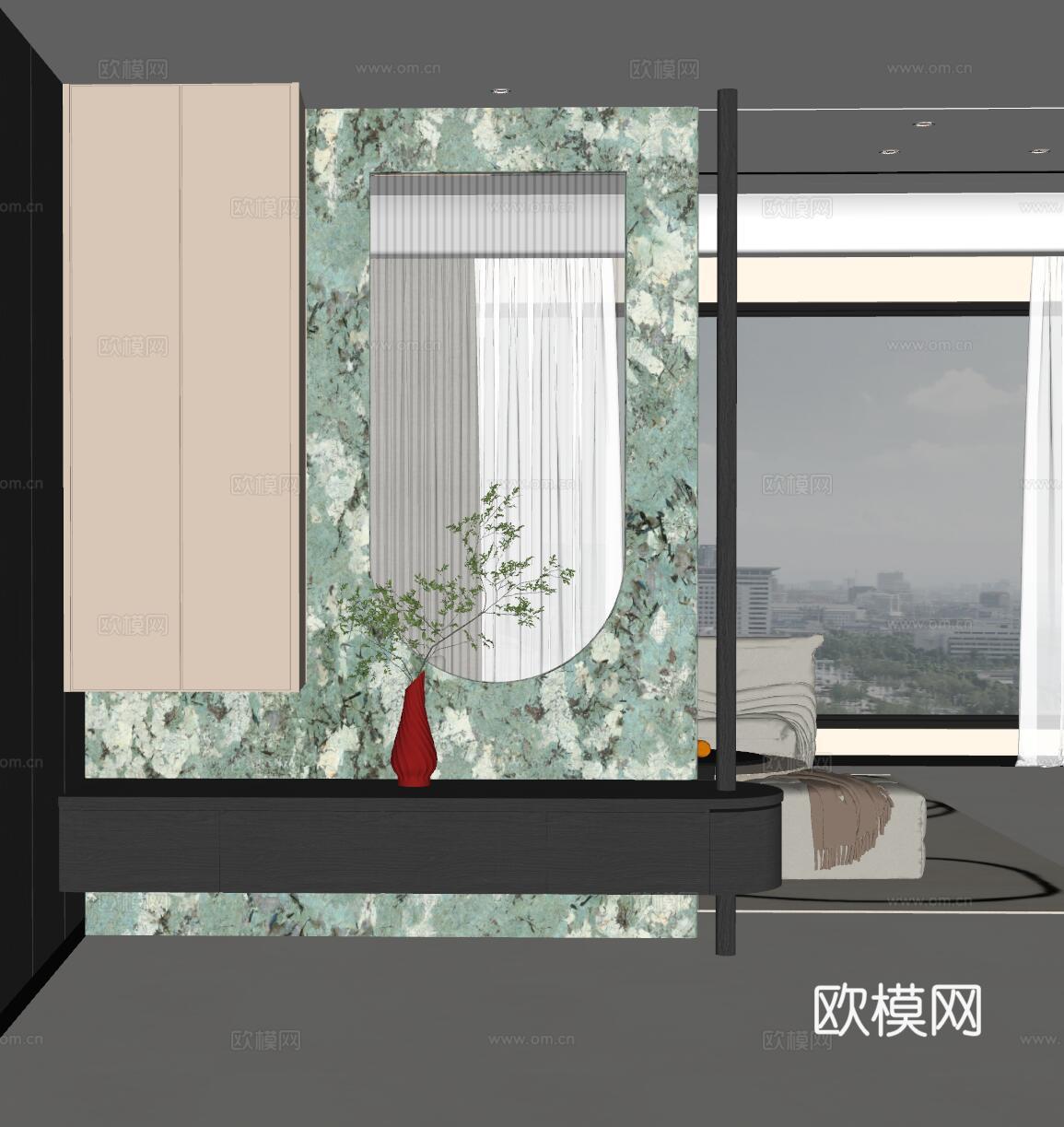 现代入户玄关 装饰玄关 玄关背景 玄关隔断 玄关装饰柜su模型