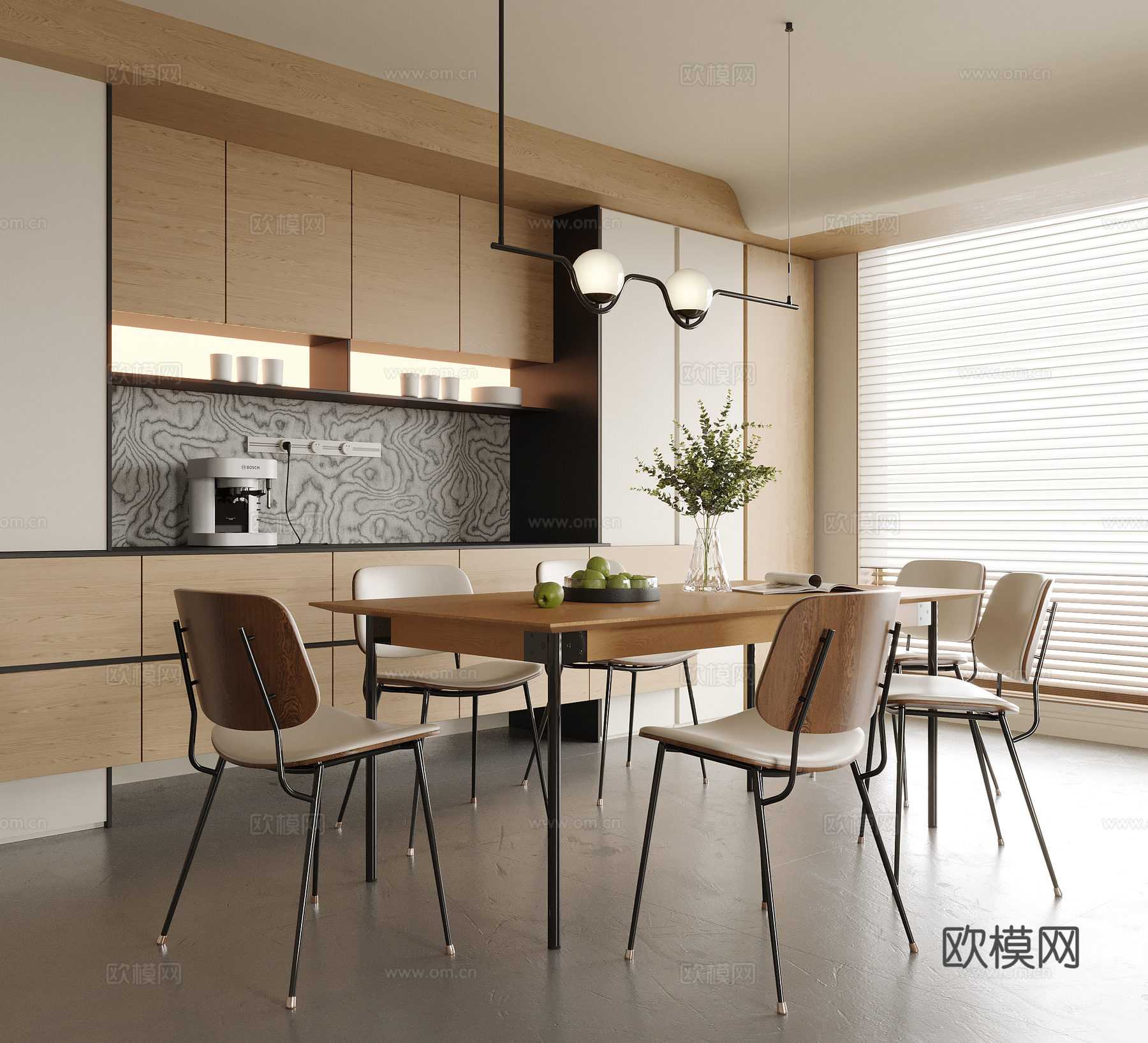 现代餐厅 餐边柜 酒柜 餐桌椅 餐厅吊灯3d模型下载