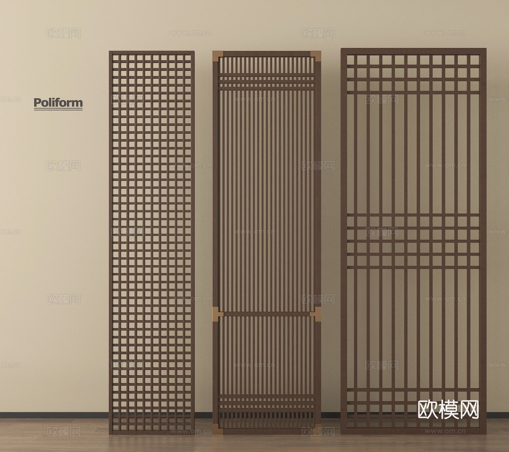 新中式隔断 花格隔断屏风 玄关屏风隔断su模型