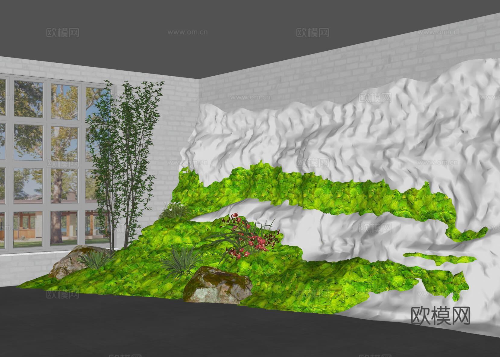 现代室内景观 景观小品 植物造景 植物堆 景观植物su模型