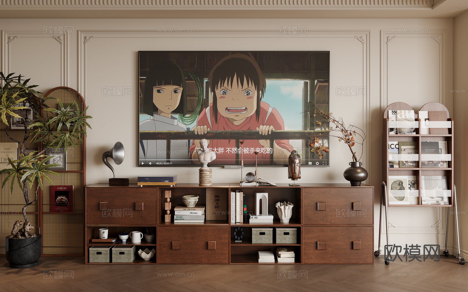 中古风电视矮柜su模型