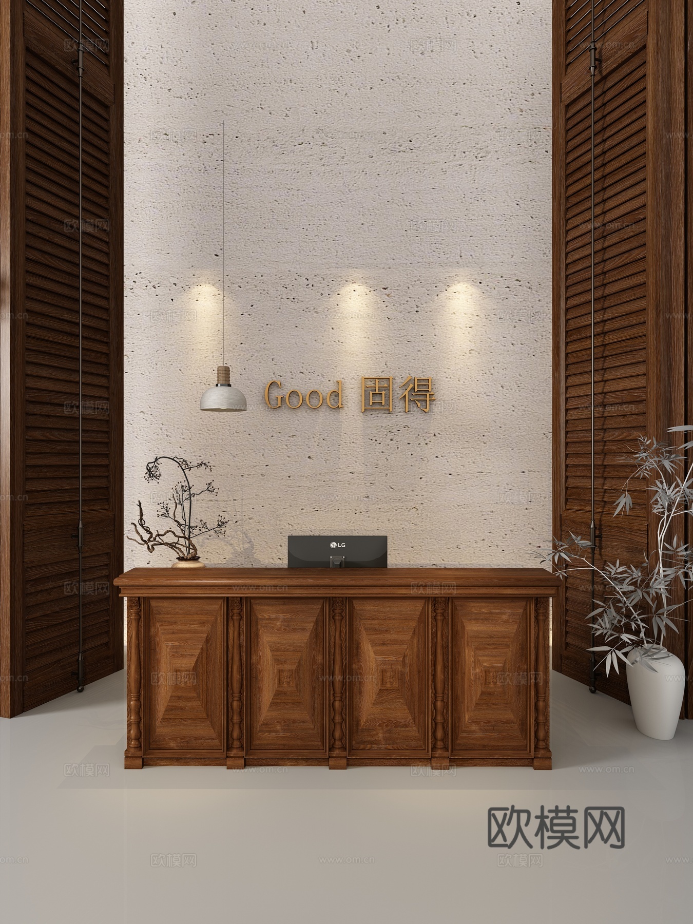 中古风吧台3d模型下载（渲染图1）