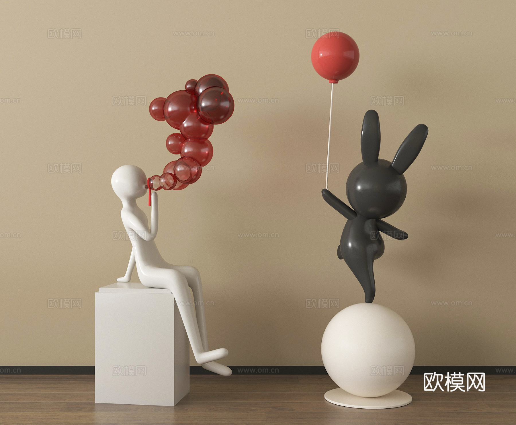 现代雕塑摆件 兔子摆件 卡通摆件su模型