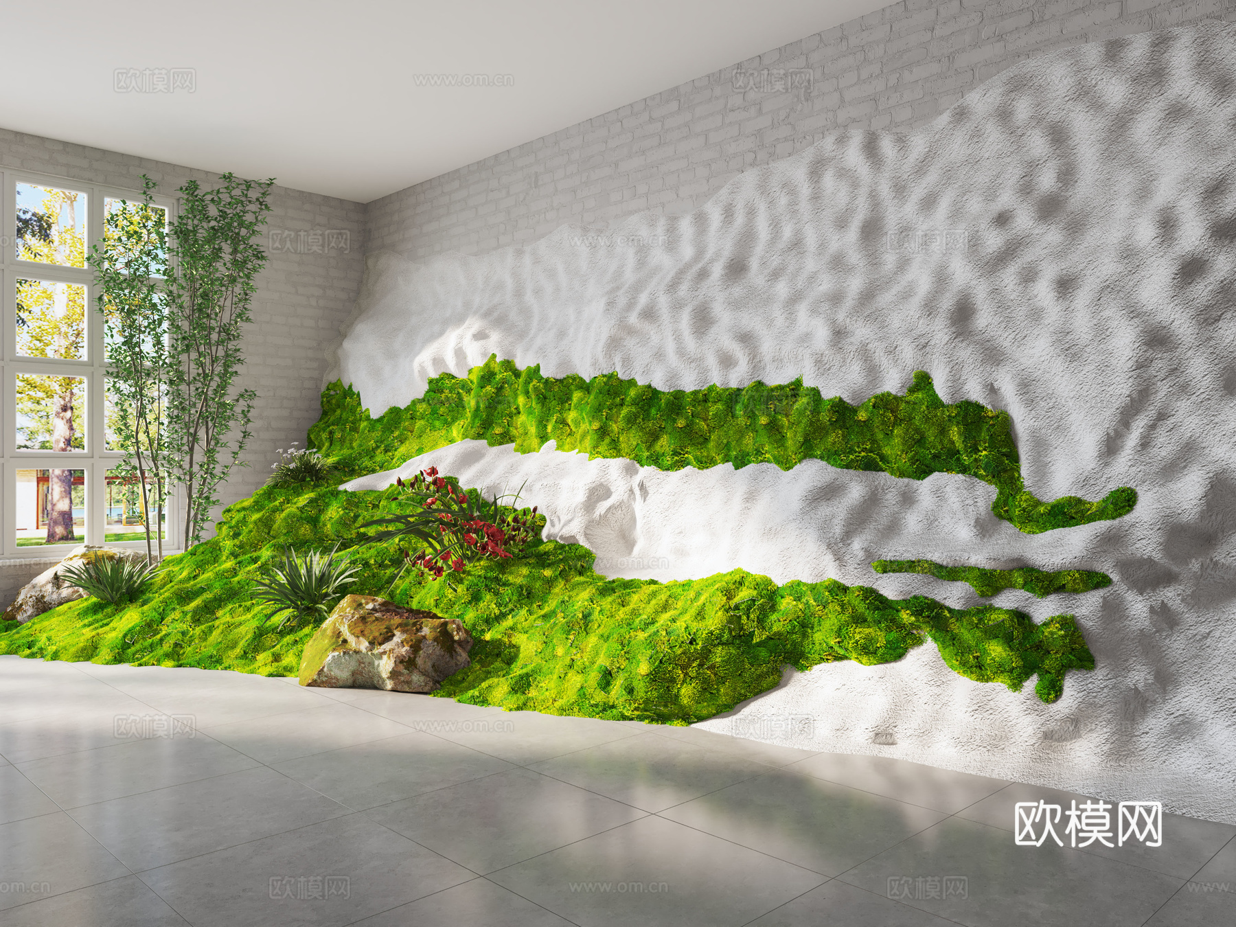 现代室内景观 景观小品 植物造景 植物堆 景观植物su模型