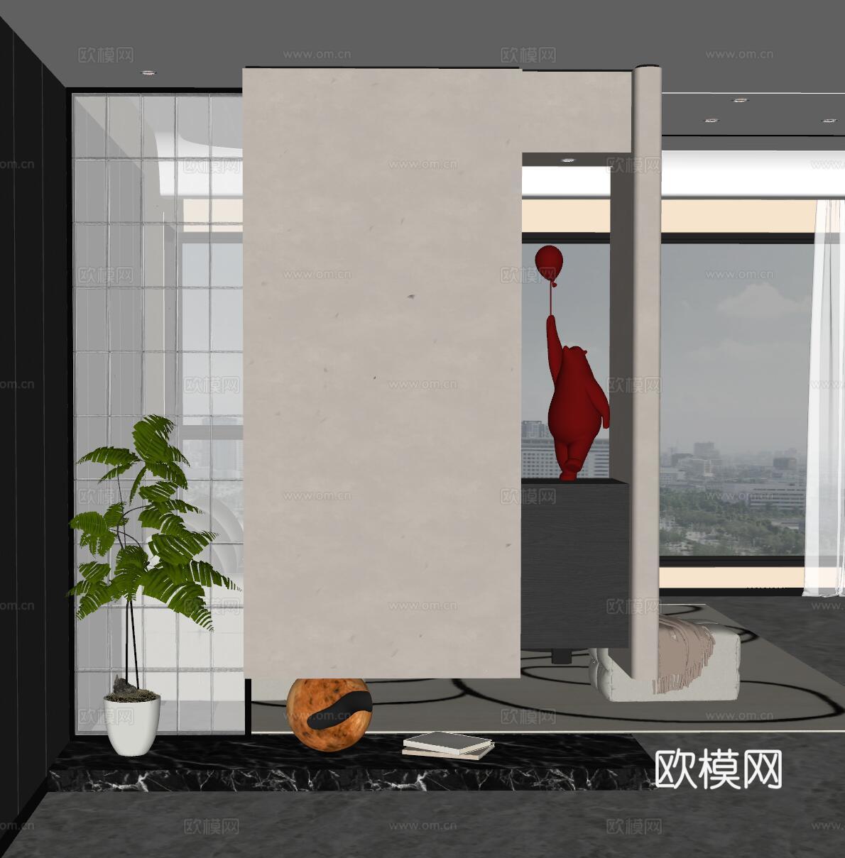现代入户玄关 装饰玄关 玄关背景 玄关隔断 玄关装饰柜su模型