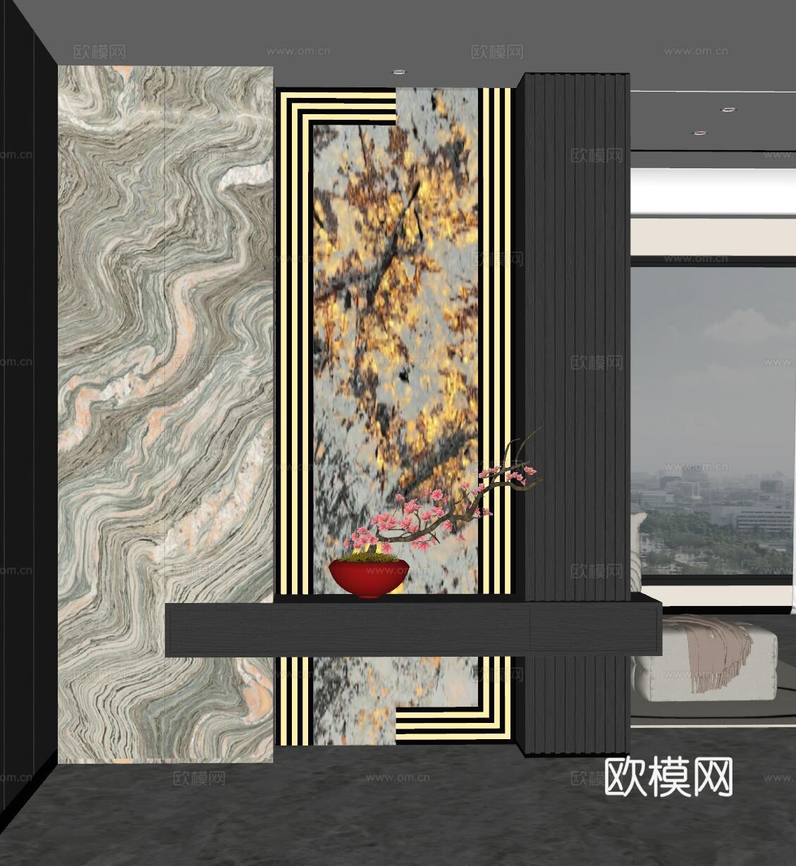 现代入户玄关 装饰玄关 玄关背景 玄关隔断 玄关装饰柜su模型