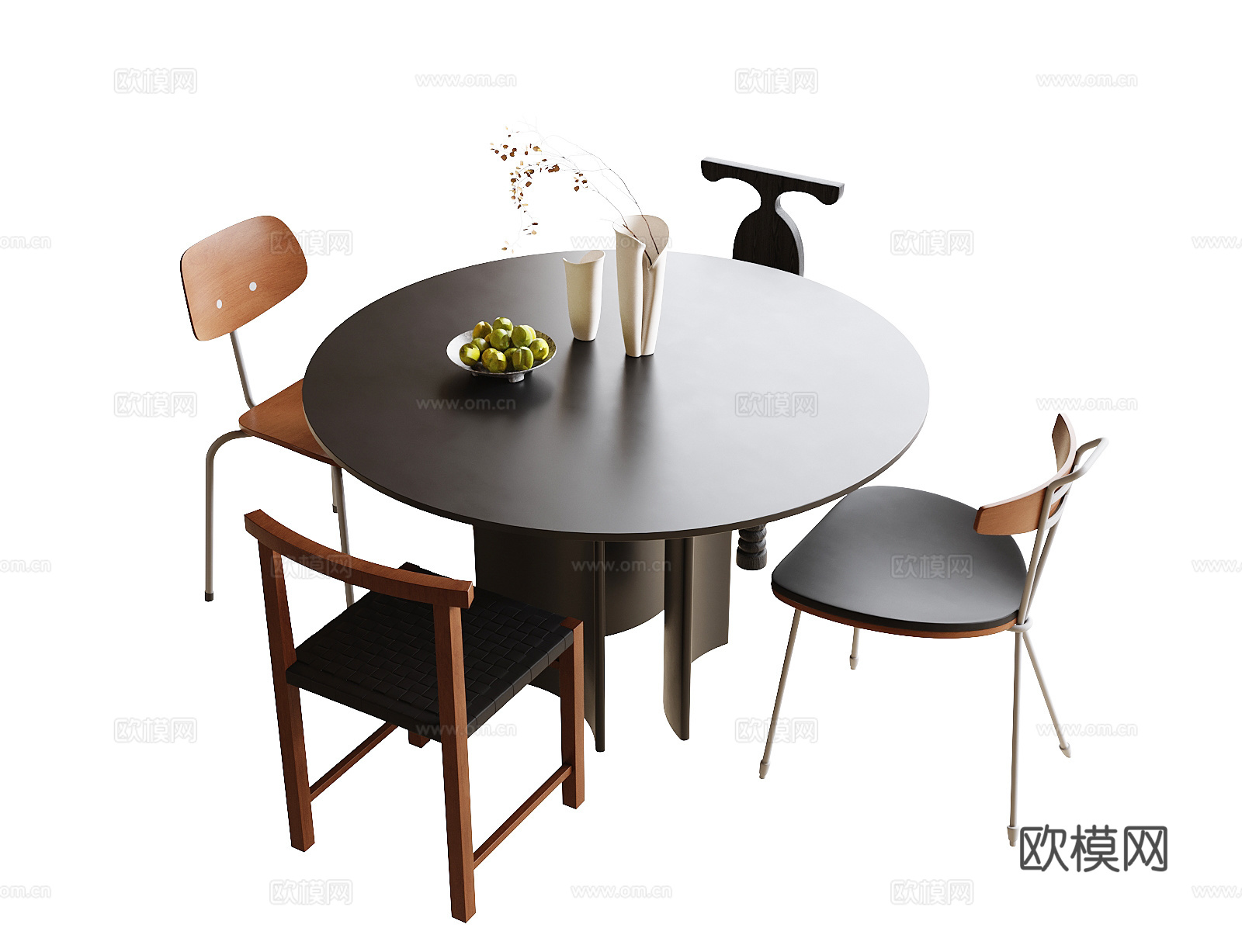 现代餐桌椅组合 餐椅 单椅 圆形餐桌3d模型下载