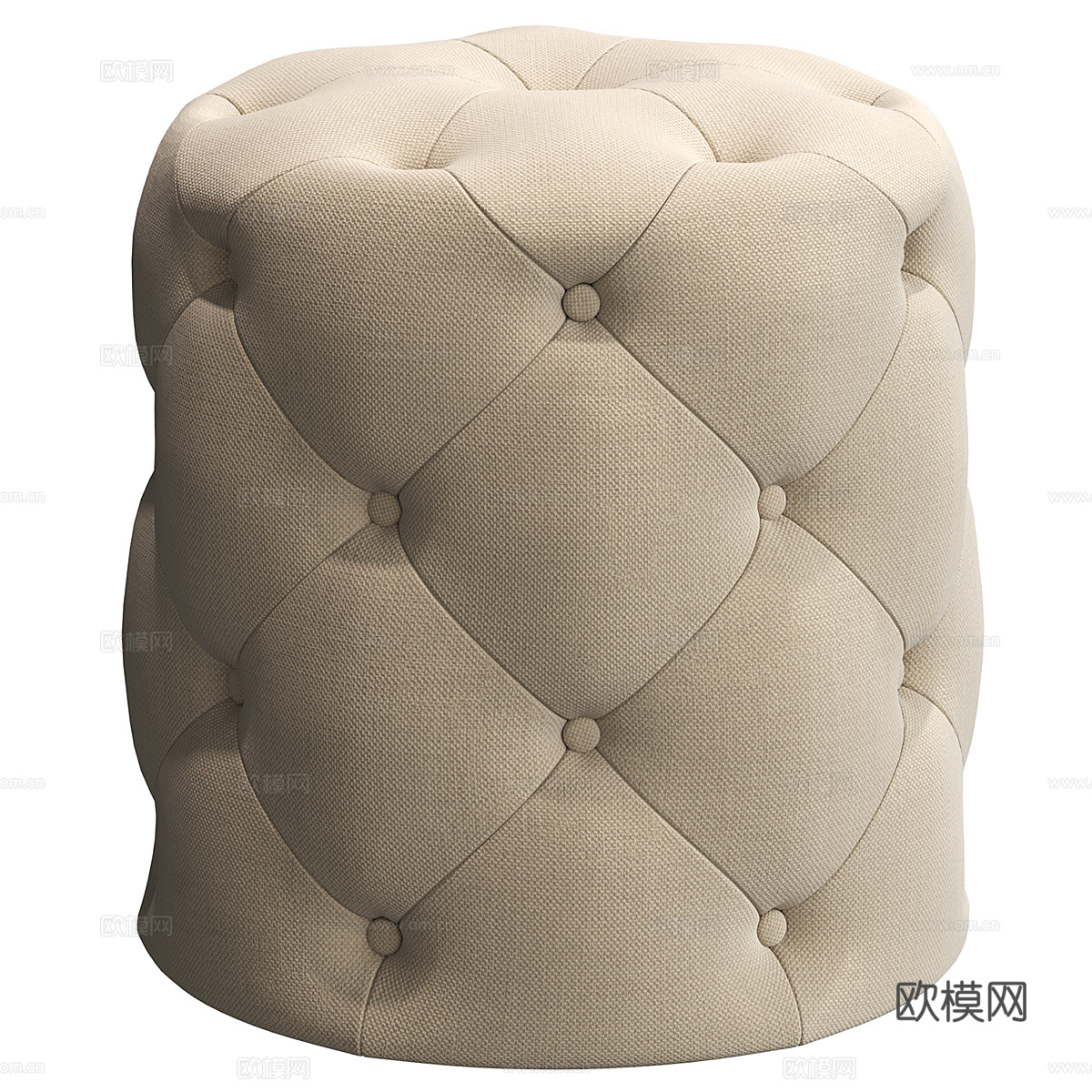 美式简约簇绒软垫装饰凳3d模型下载（渲染图3）