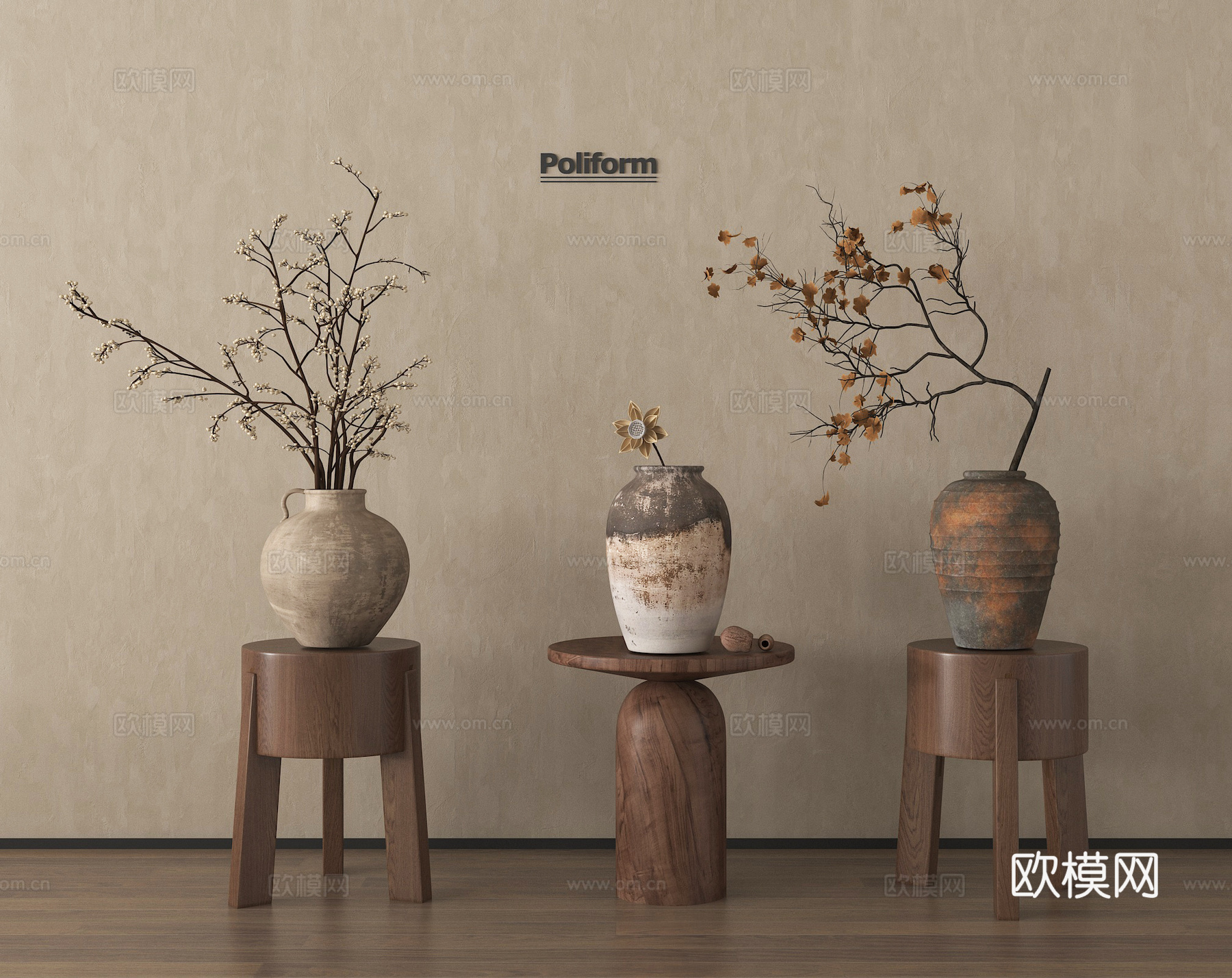 中古风花艺 花架 花瓶 花卉花艺 花几su模型