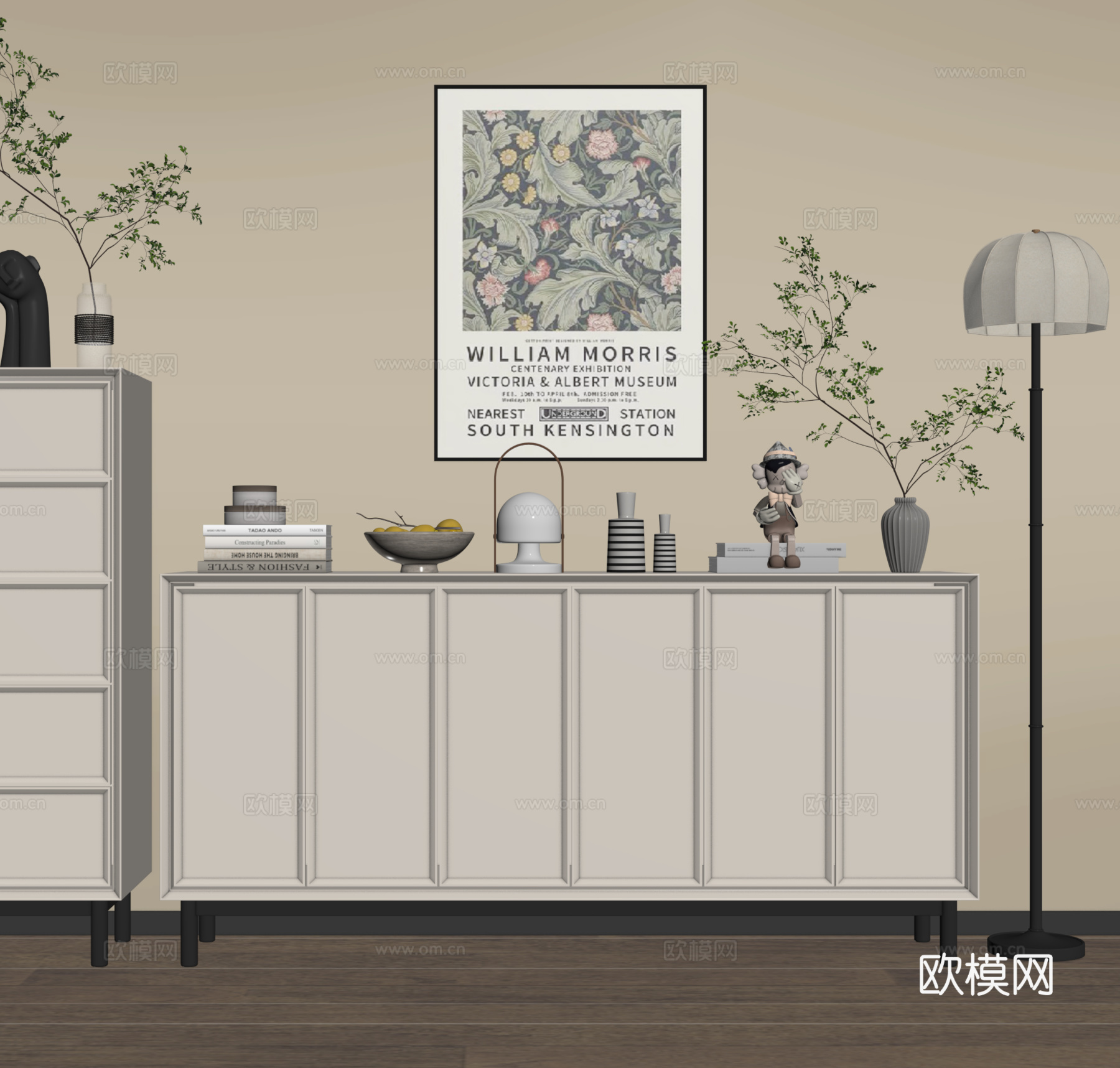 现代斗柜 五斗柜 奶油风柜子 边柜 装饰柜su模型