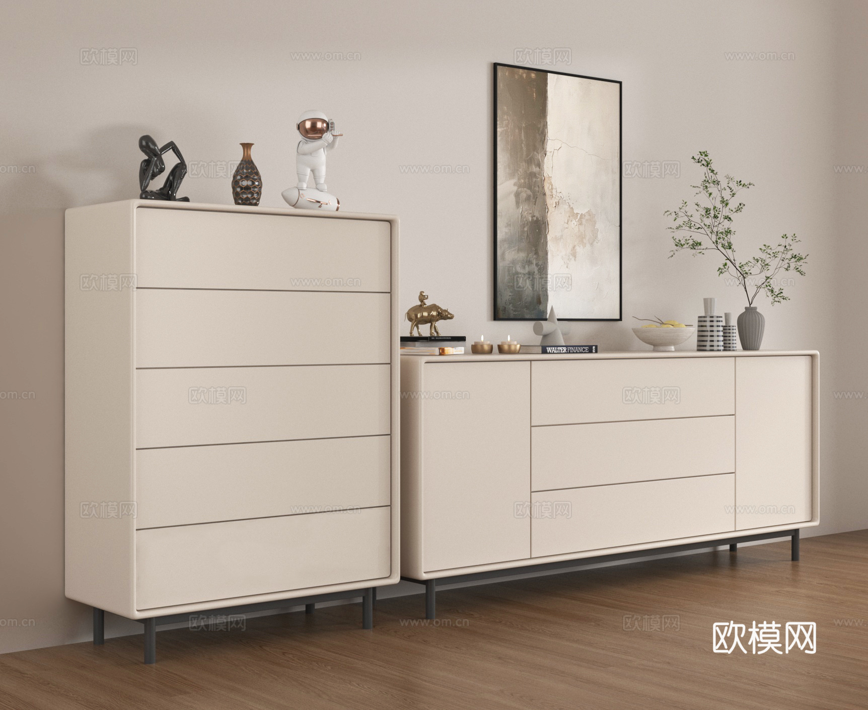 现代入户玄关柜 奶油风斗柜 五斗柜 边柜su模型