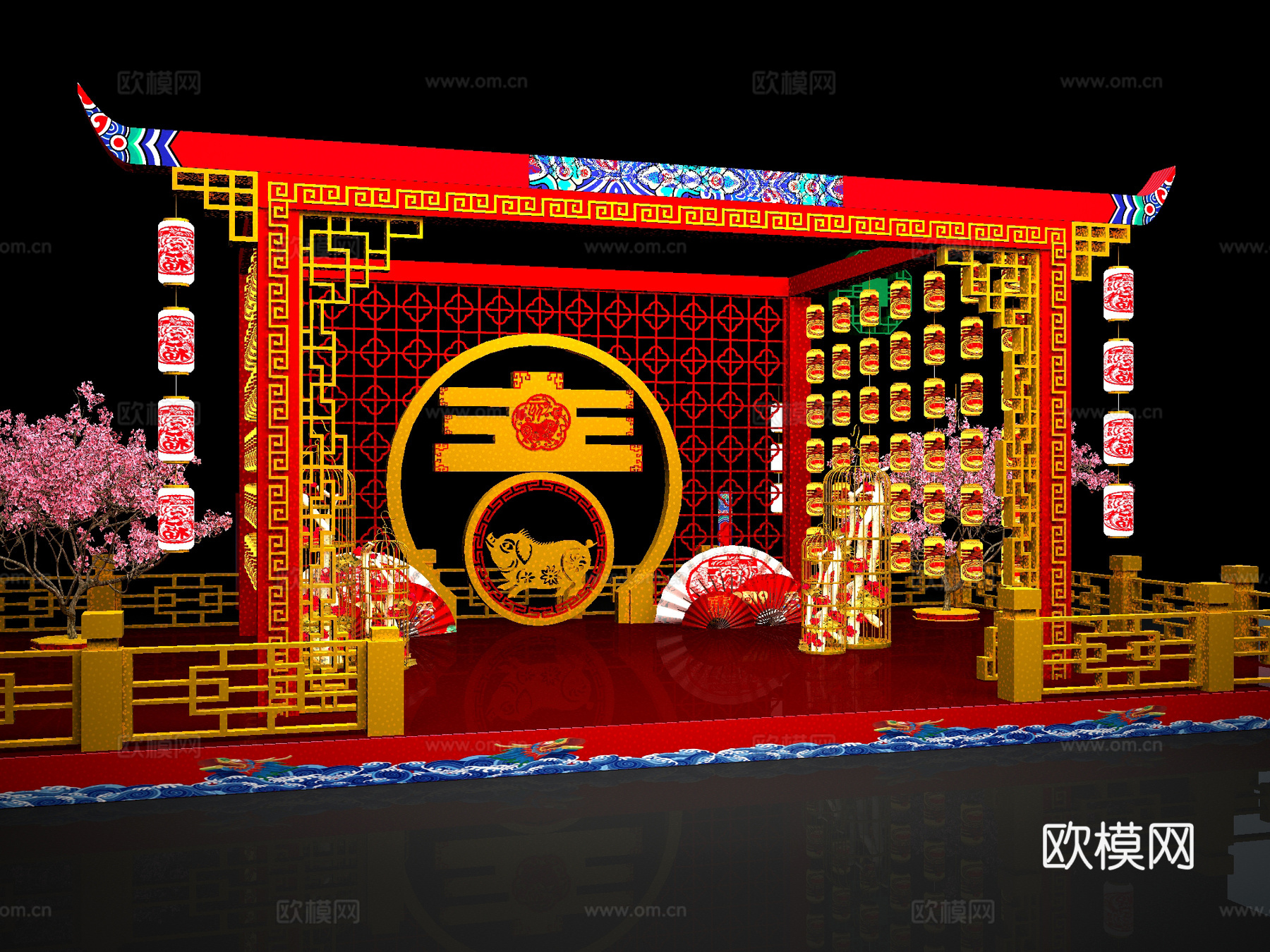 新中式美陈 新年 福中国年3d模型