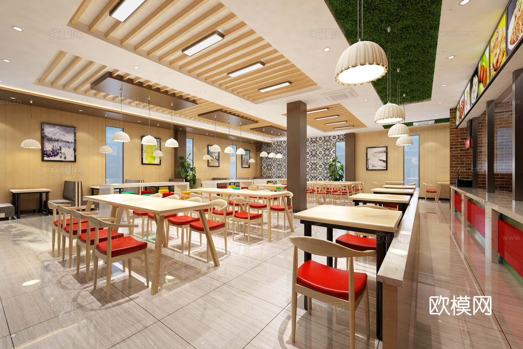 现代服务区快餐厅3d模型下载（渲染图1）