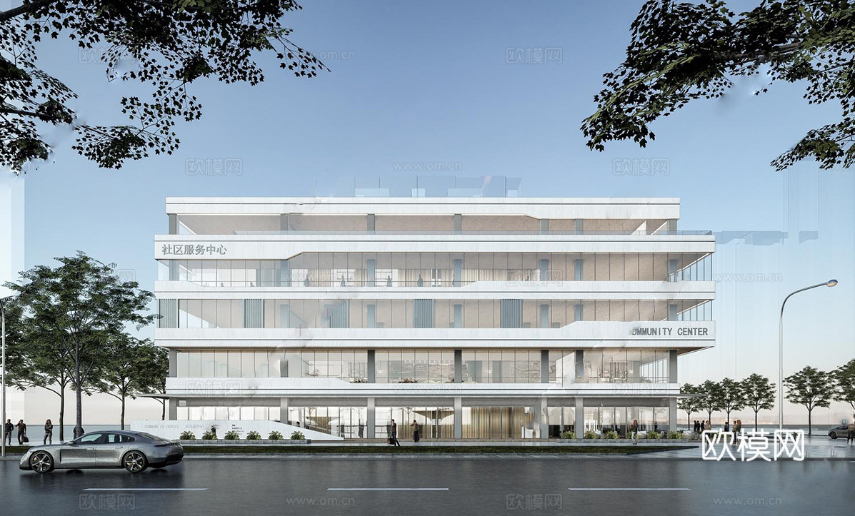 现代社区活动中心建筑 政务服务中心建筑su模型