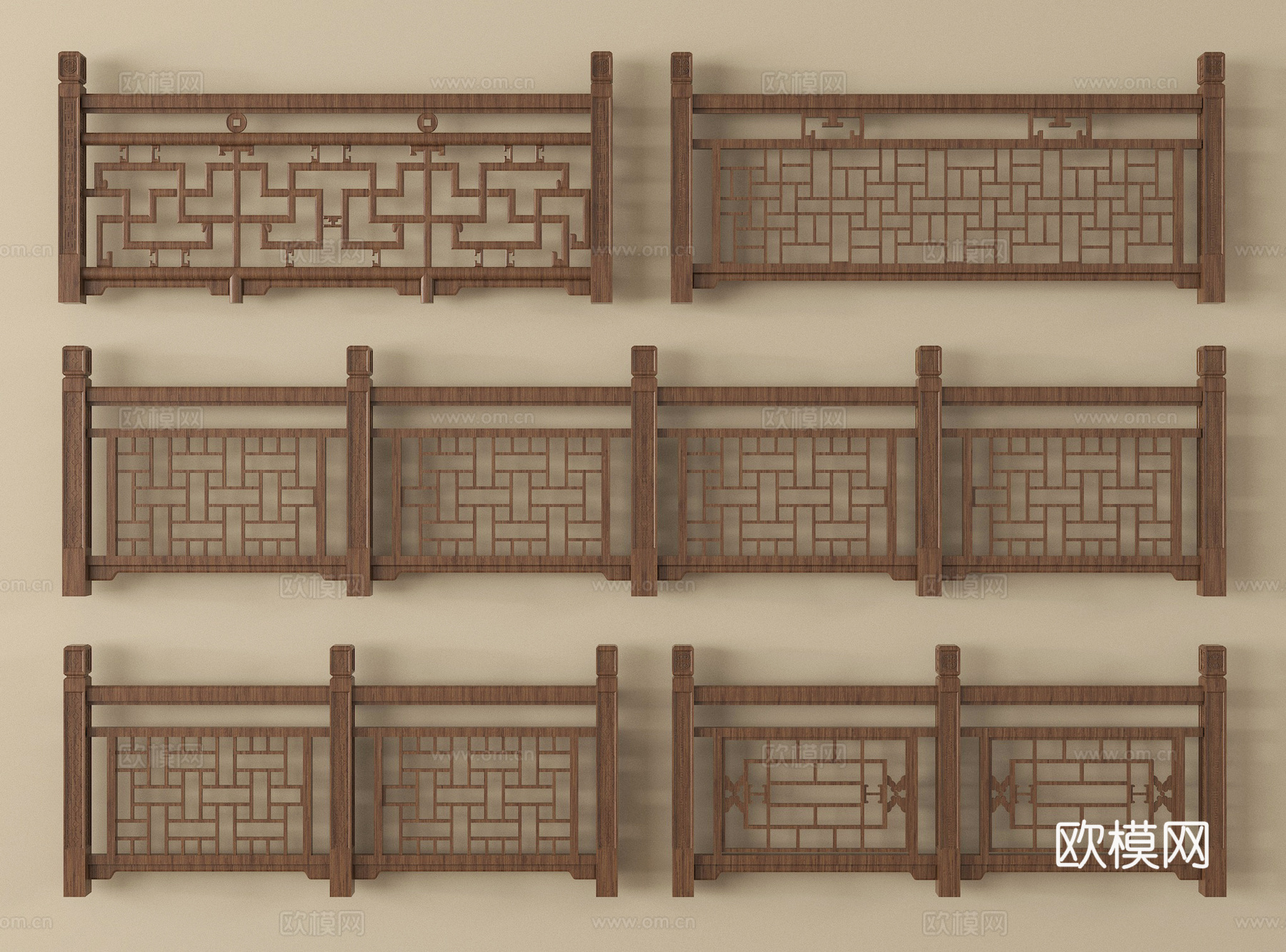新中式栏杆护栏 栅栏围栏 实木围栏护栏3d模型下载