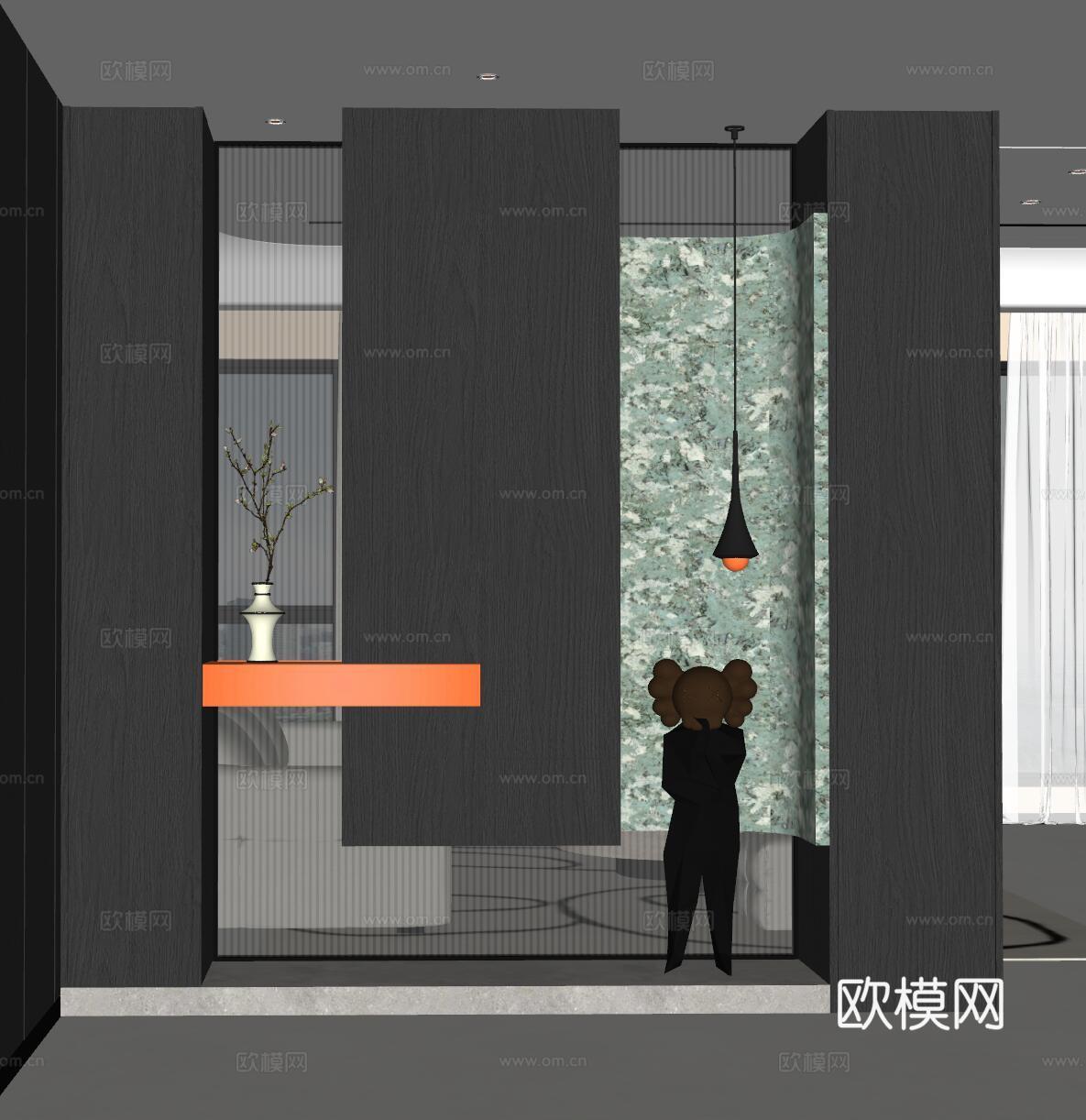 现代入户玄关 装饰玄关 玄关背景 玄关隔断 玄关装饰柜su模型