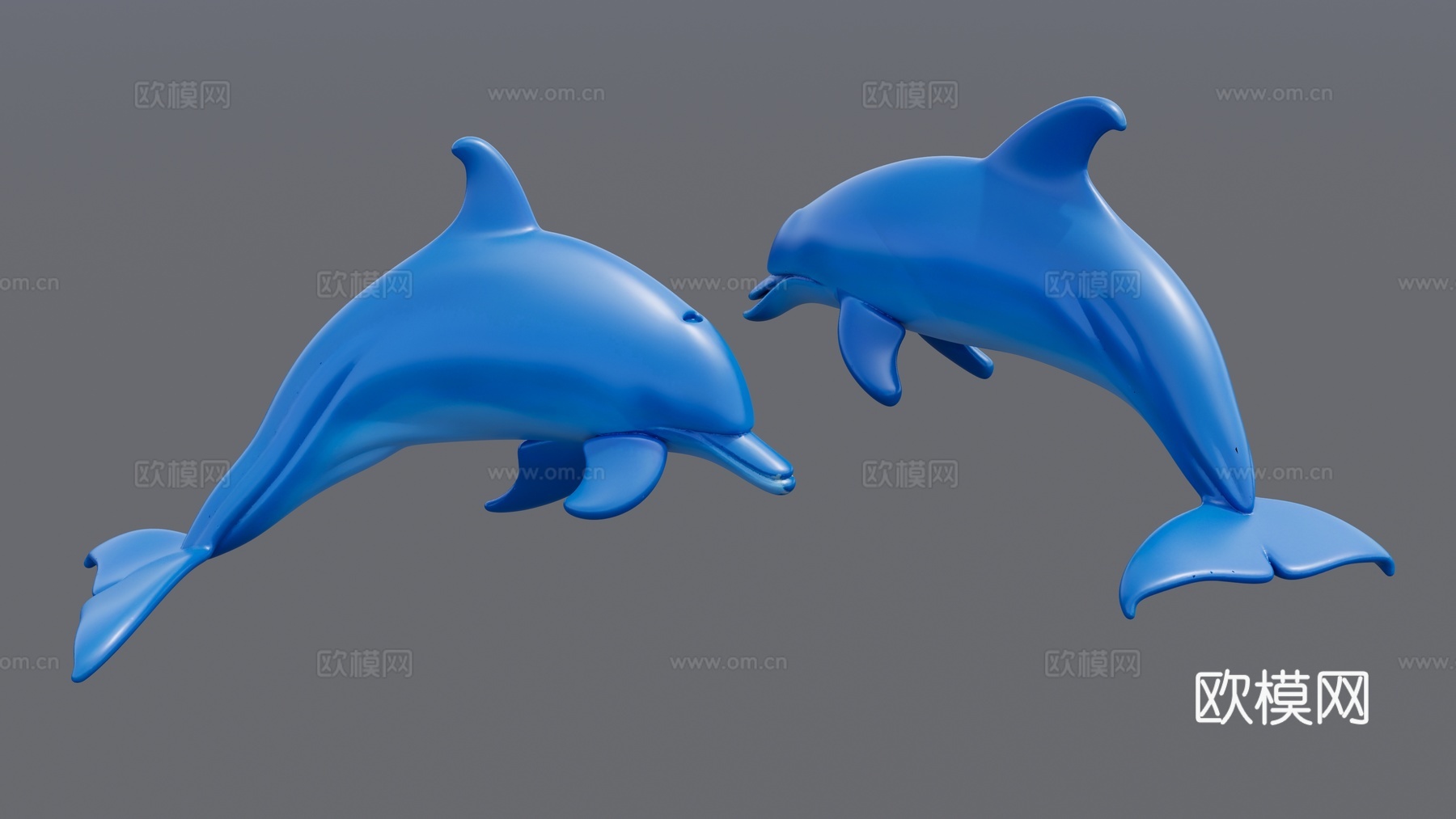 两只蓝色跳跃的海豚su模型