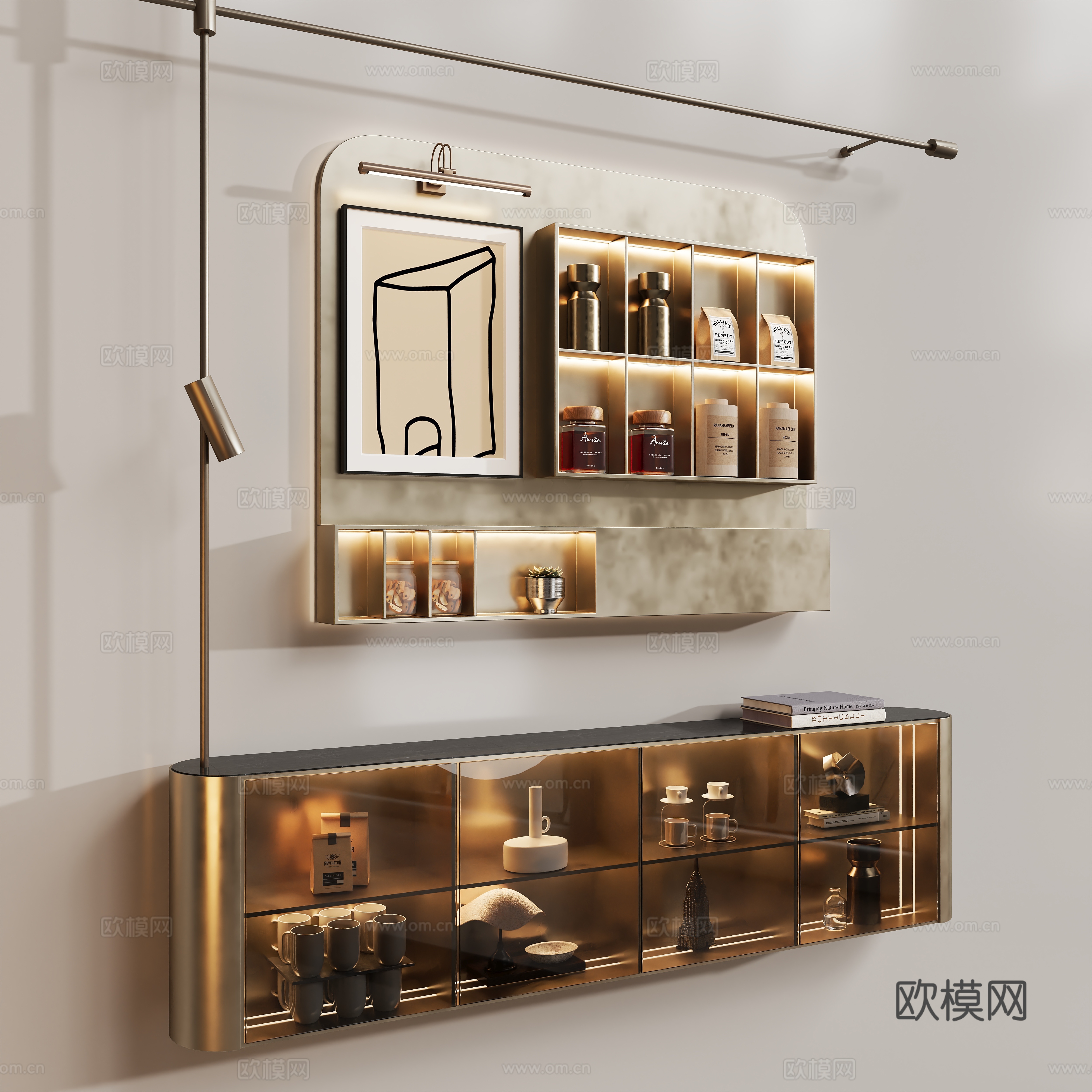 现代轻奢酒柜墙饰柜su模型