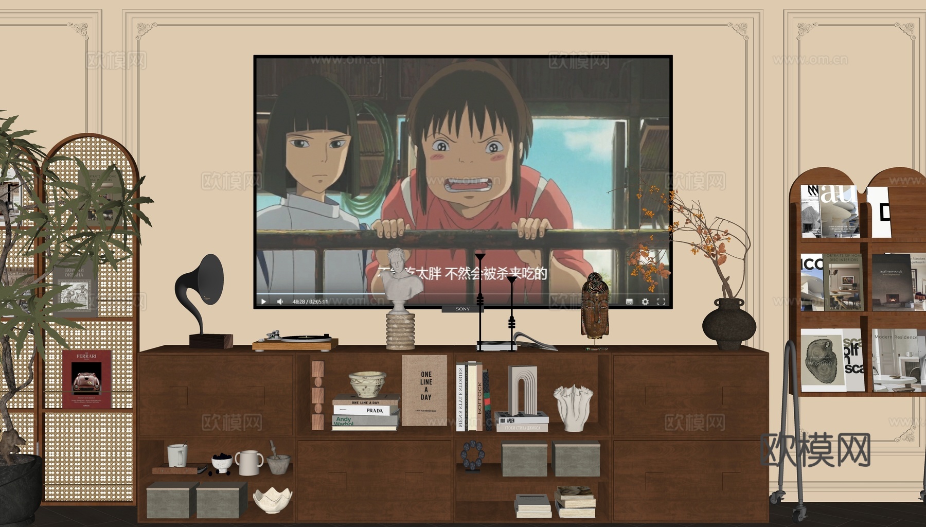中古风电视矮柜su模型