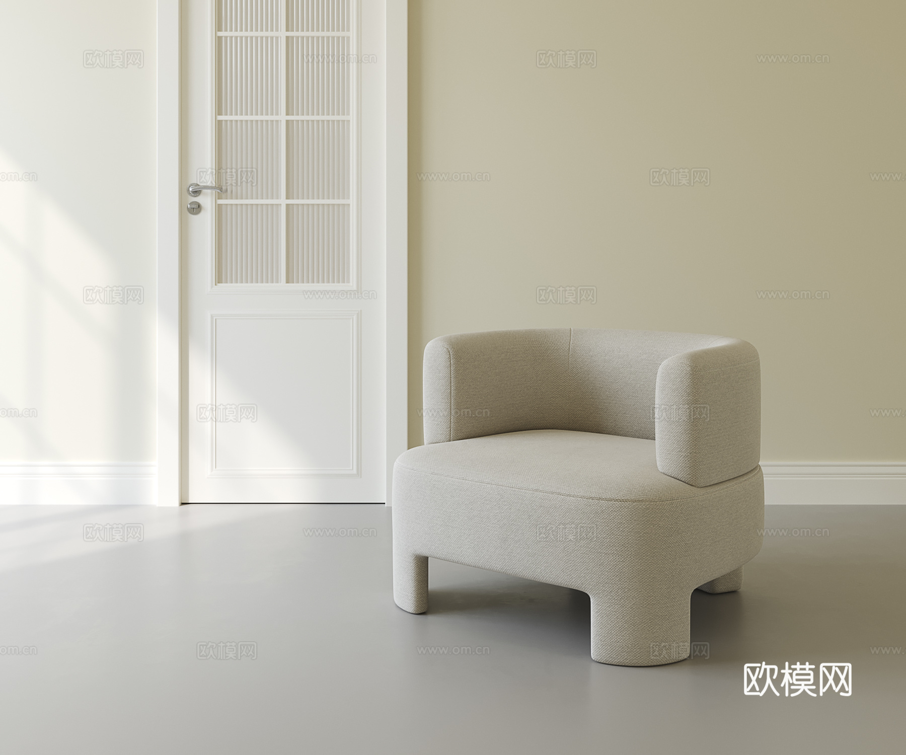 现代奶油单人沙发su模型
