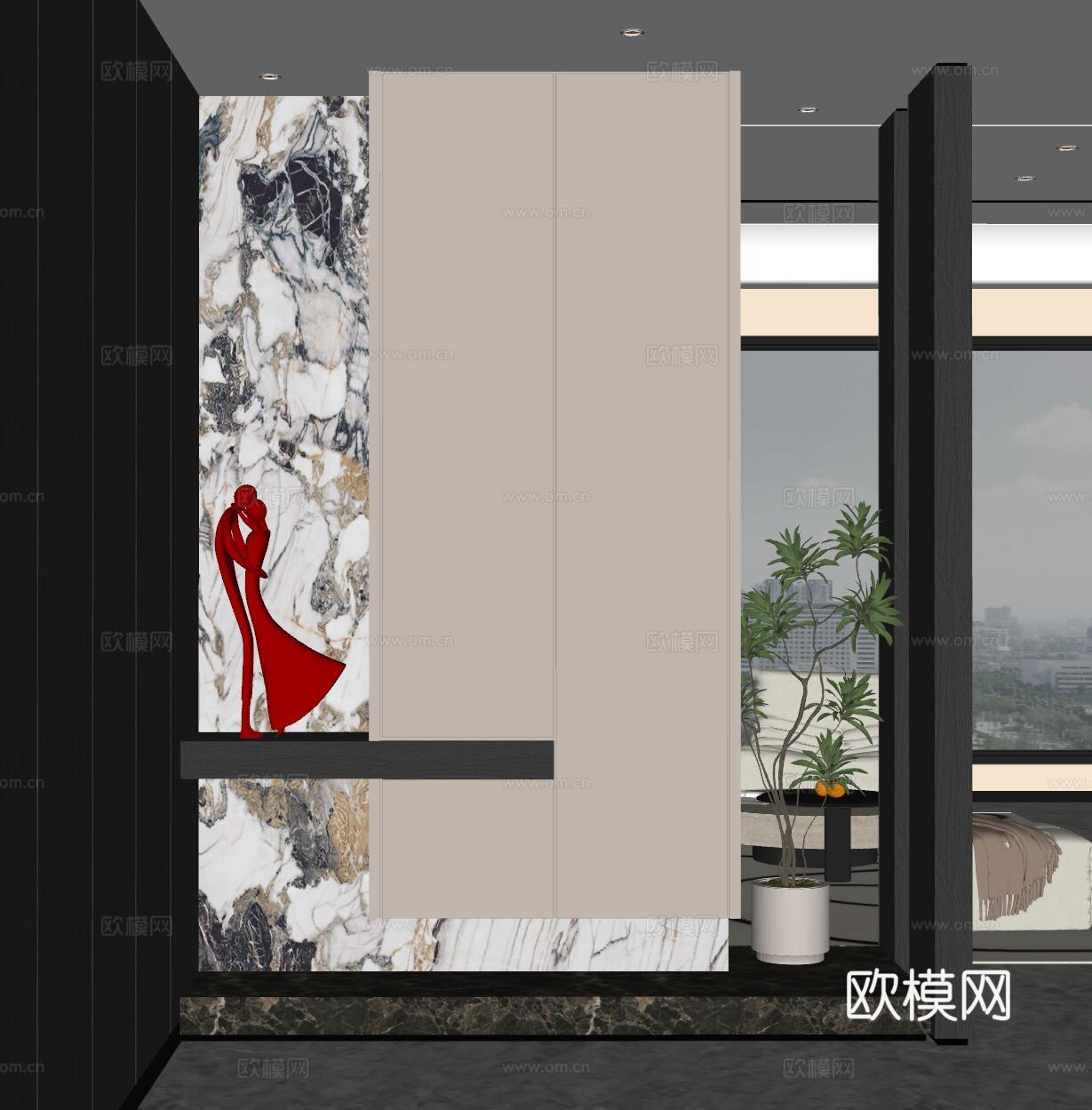 现代入户玄关 装饰玄关 玄关背景 玄关隔断 玄关装饰柜su模型