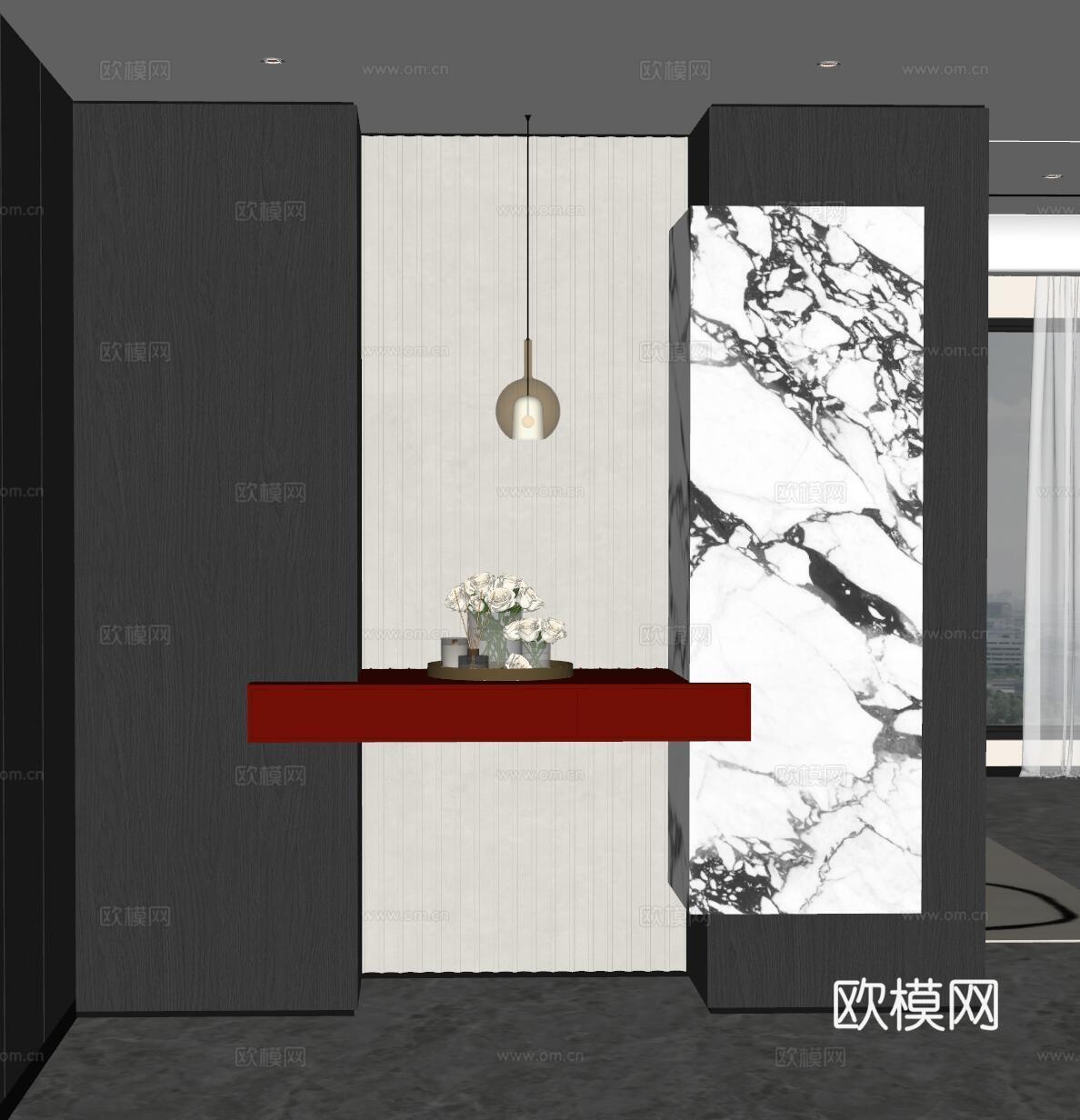 现代入户玄关 装饰玄关 玄关背景 玄关隔断 玄关装饰柜su模型
