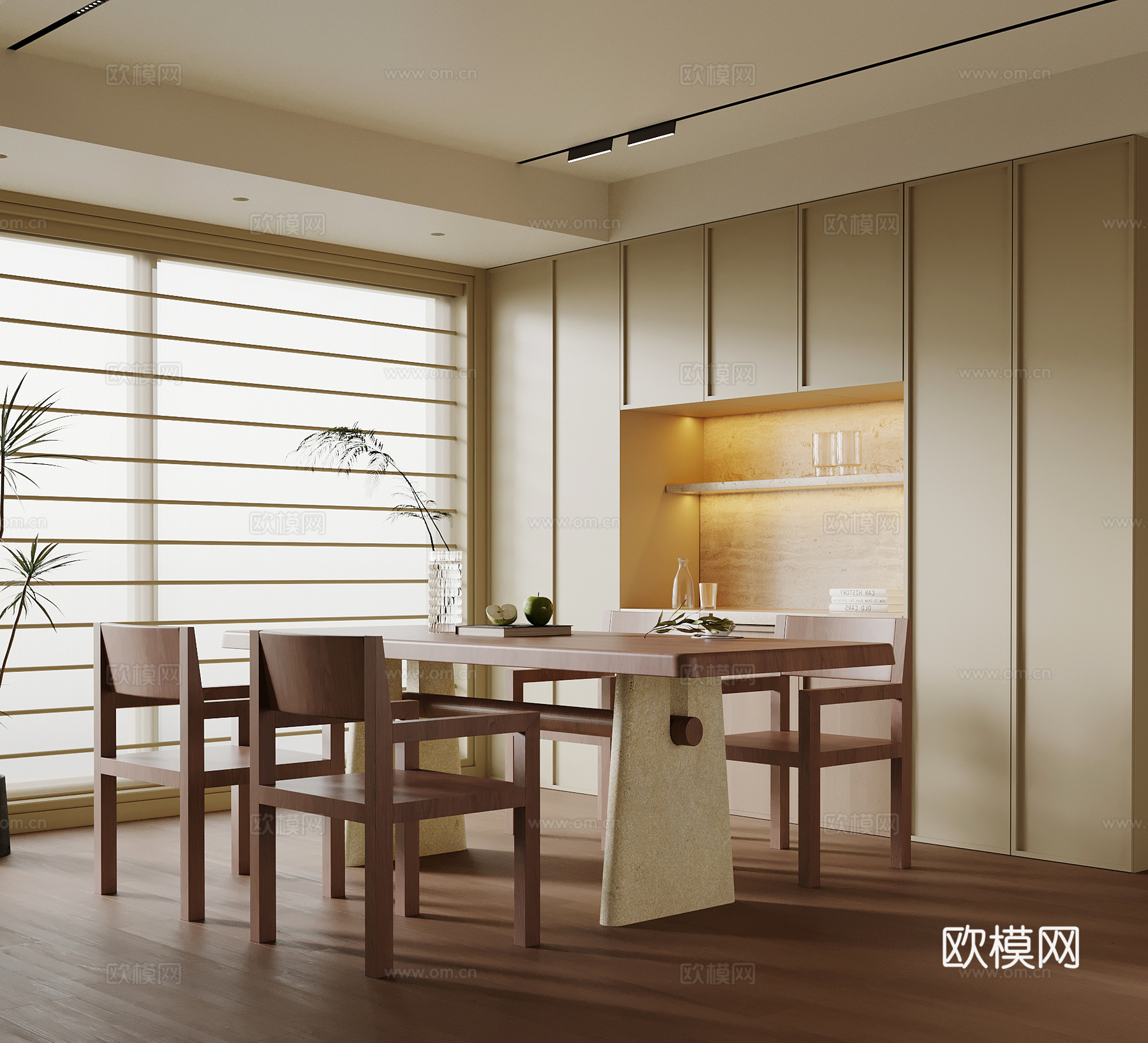 中古风餐厅 酒柜 餐桌椅su模型